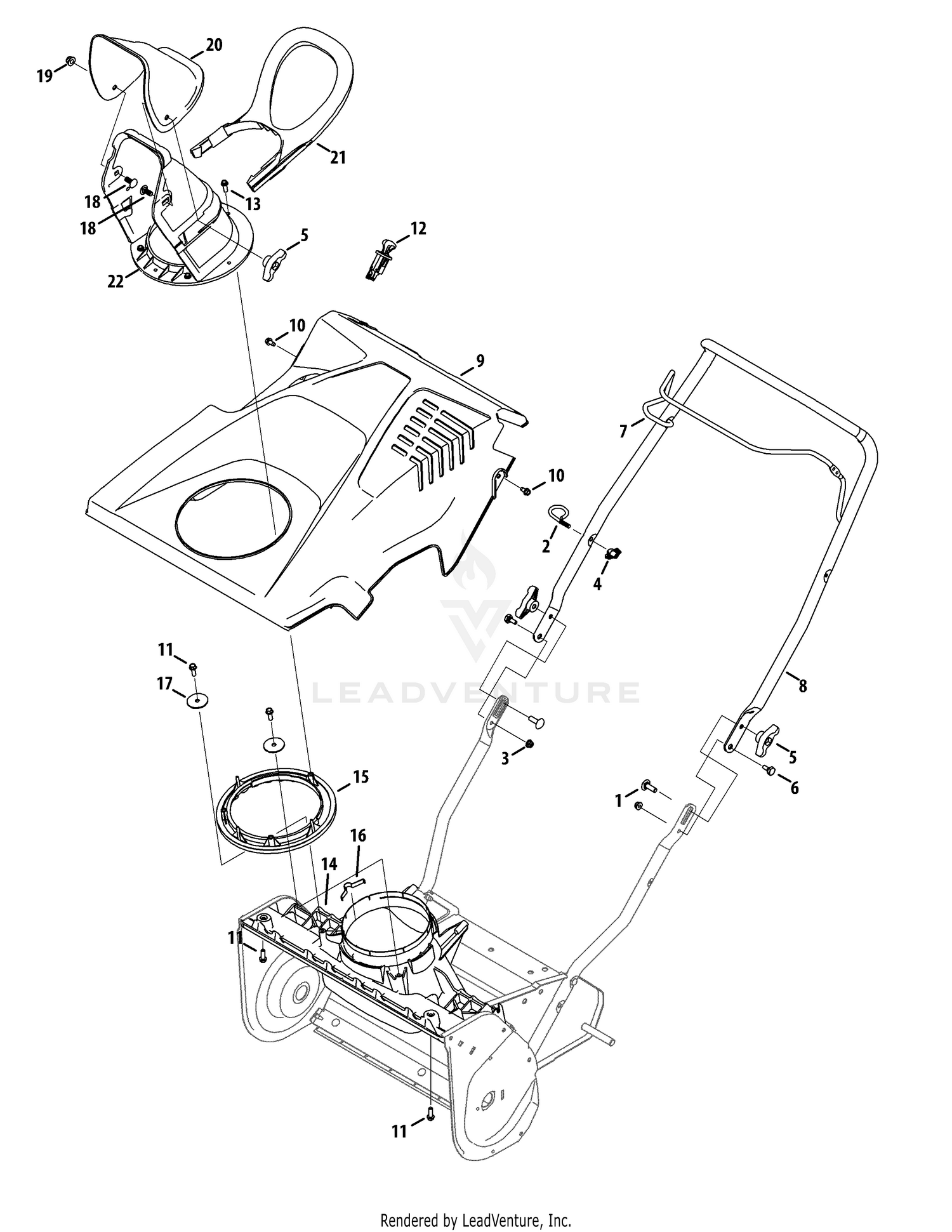 Shroud, Chute, & Handle