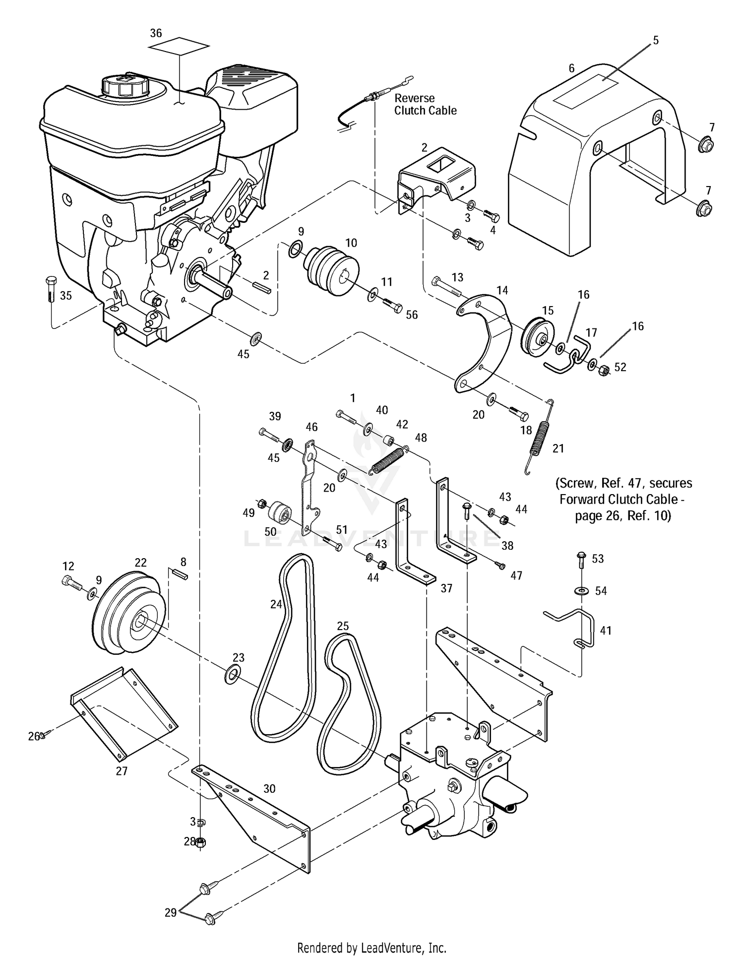 Engine, Support Brackets, Pulleys, Belts, Belt Cover