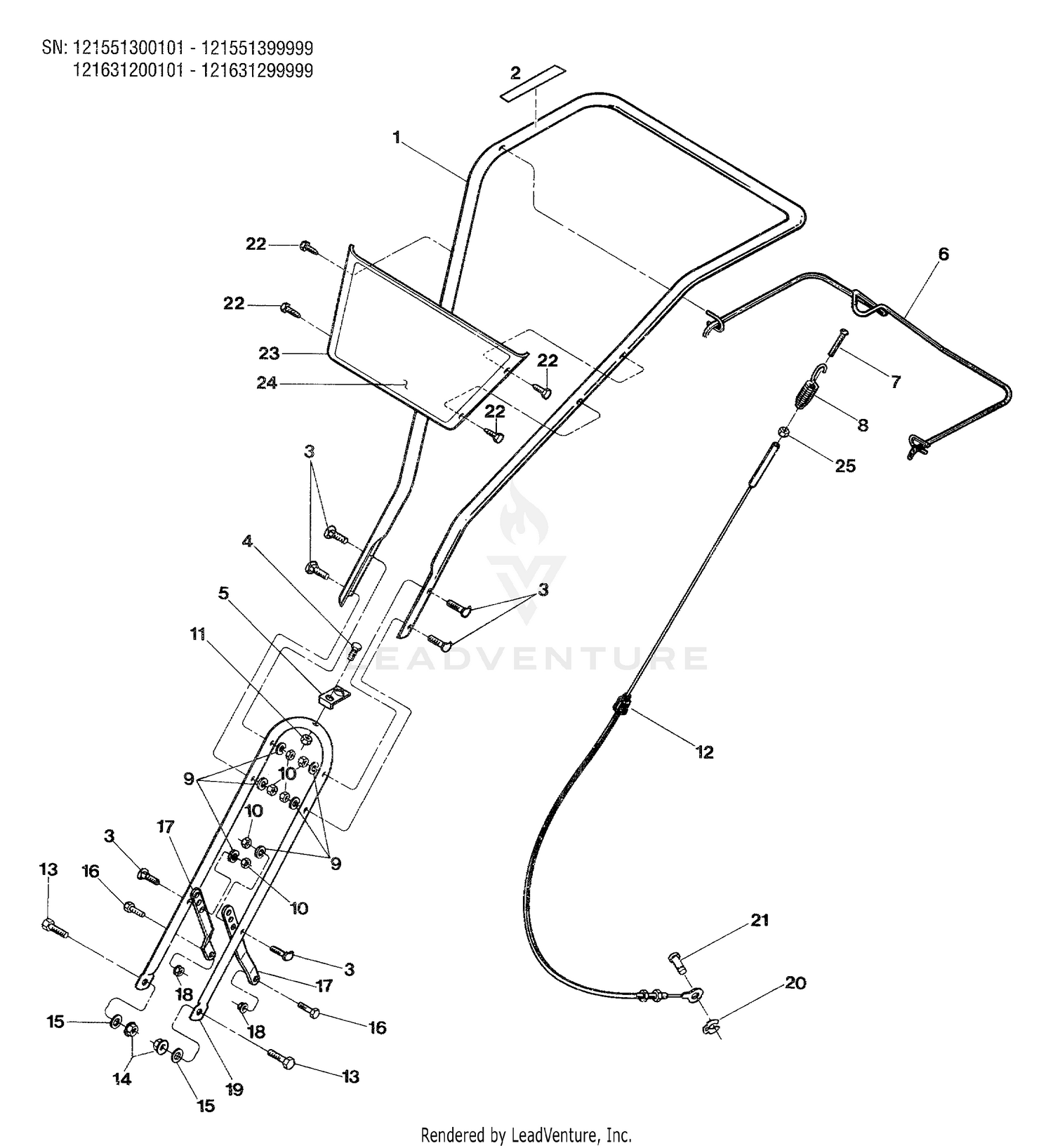 Handlebars, Forward Clutch Cable, And Handlebar Mounting Hardware