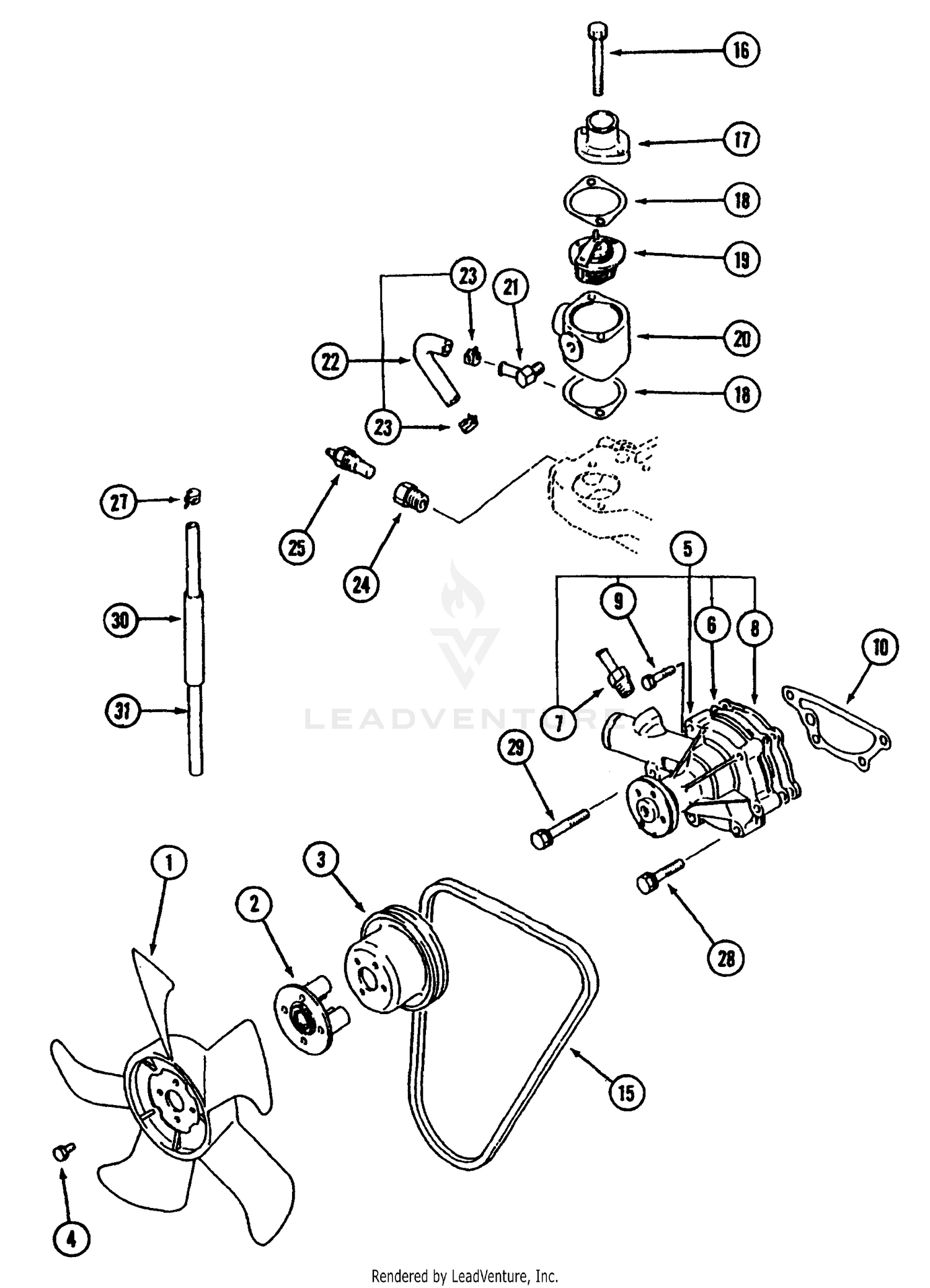Cooling Parts 30 HP Engine (7300 S/N 21932-Lower/7305 S/N 23069-Lower)