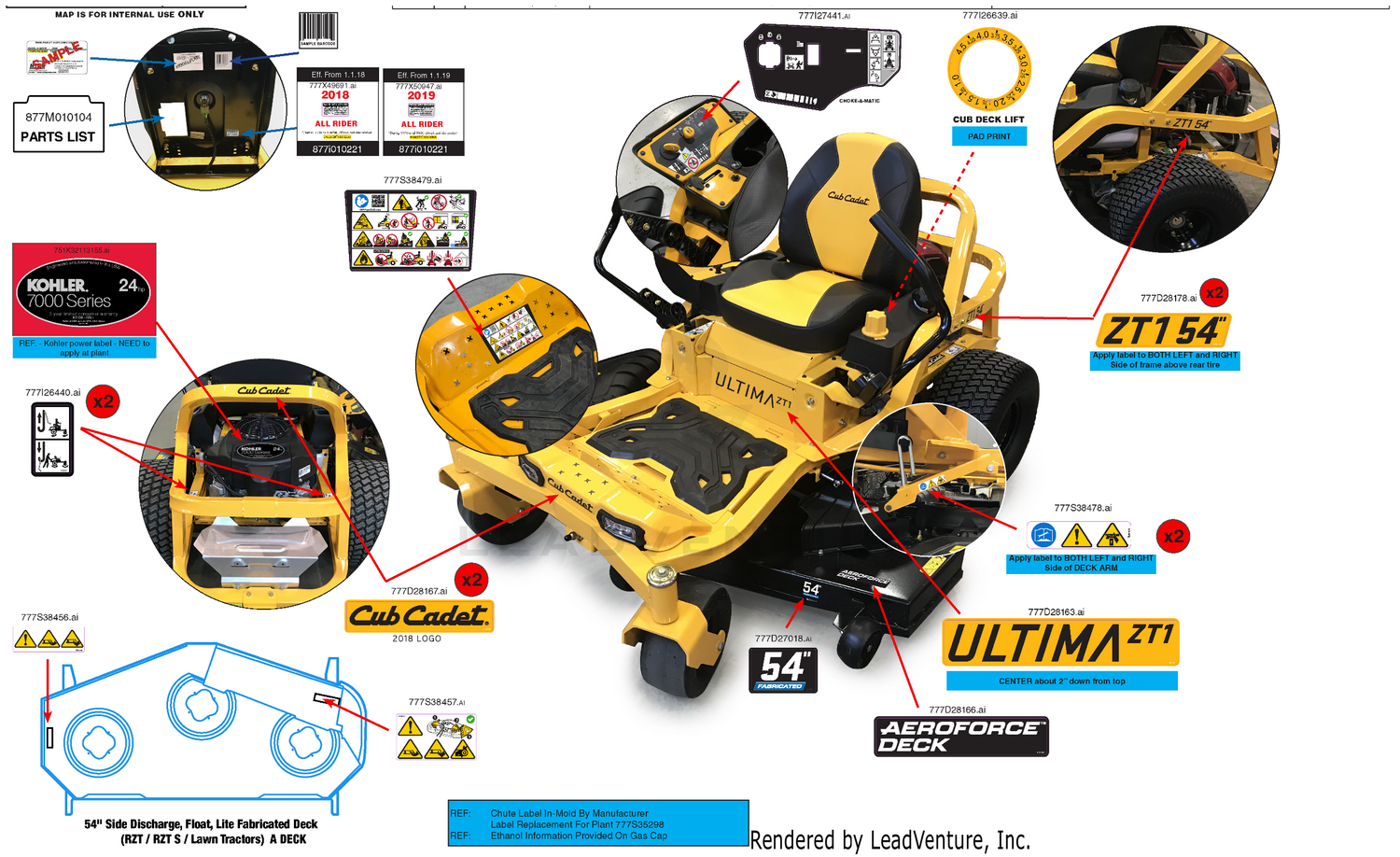 Cub Cadet ZT1 54 KH Fab 17RREACA010 2019 ULTIMA ZT1 Label Map