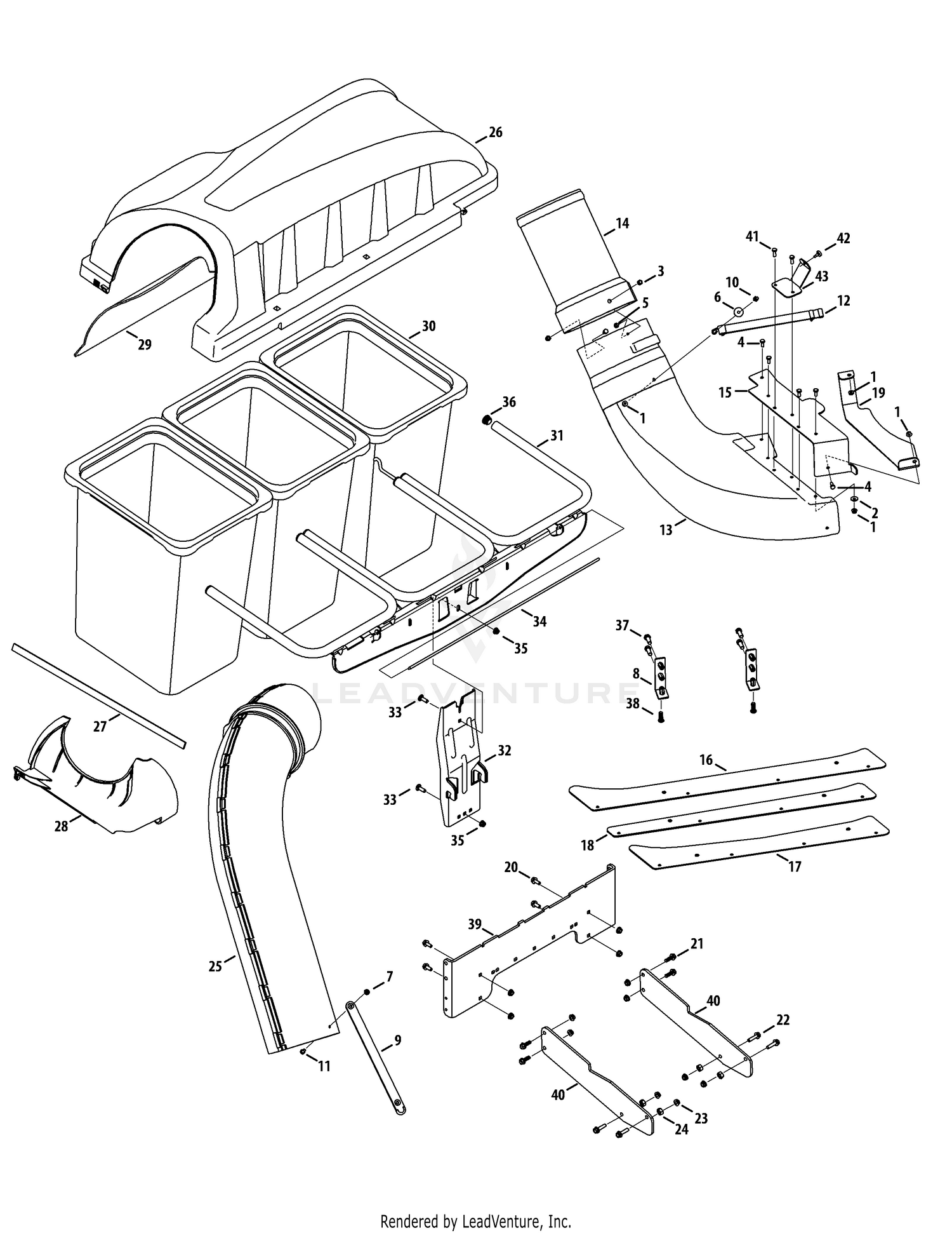 Cub Cadet 19A70040100 Triple Rear Bagger 19A70040100 General Assembly