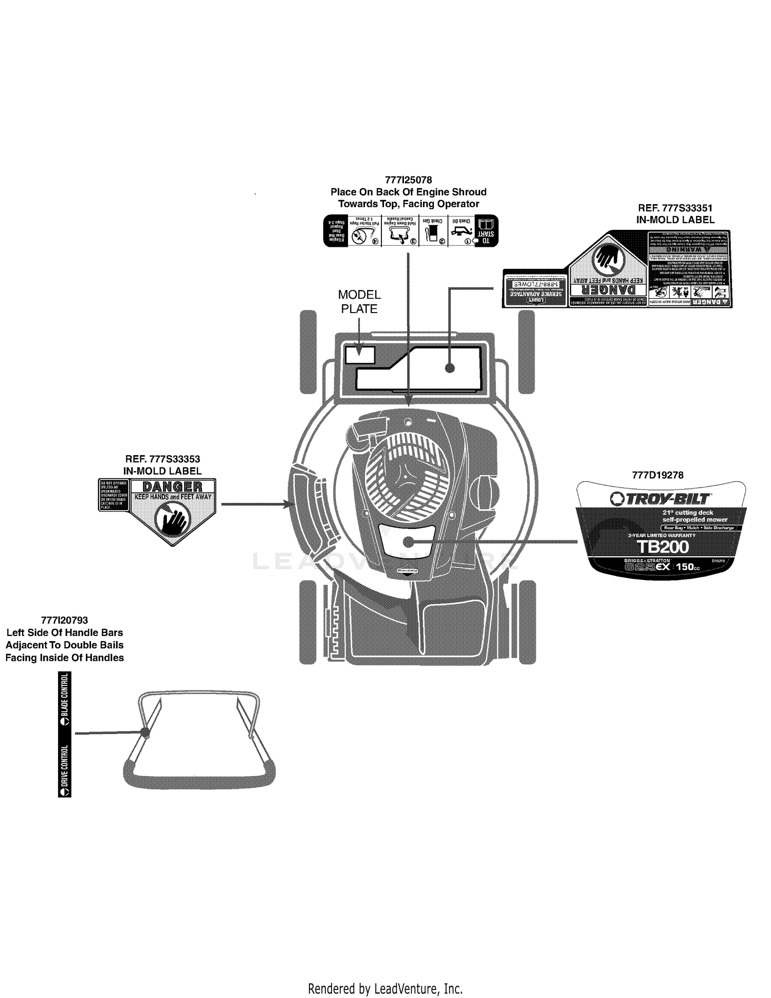 Troy Bilt TB200 12A A2BU766 2015 12A A2BU766 TB200 2015 Label