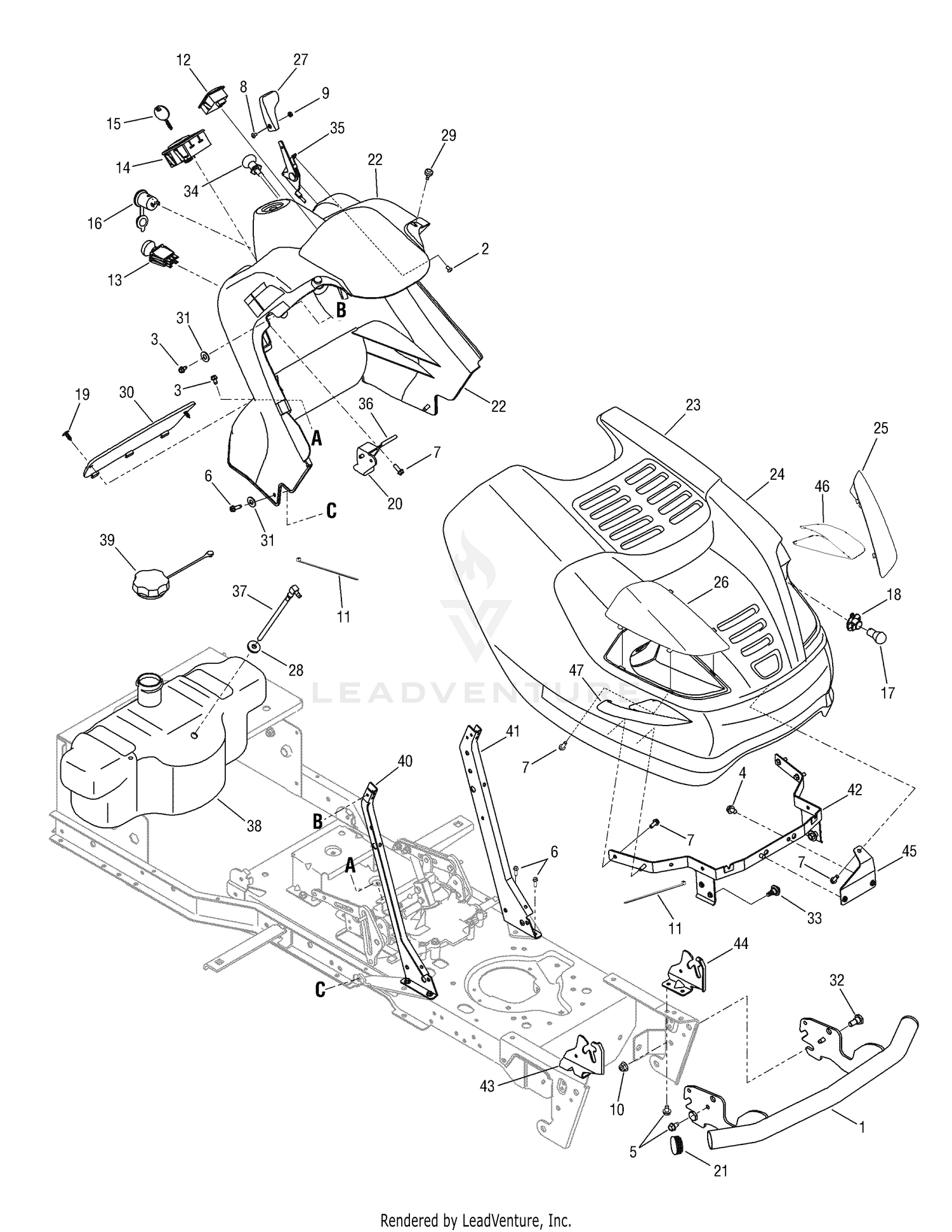 Hood, Dash Panel and Fuel Tank