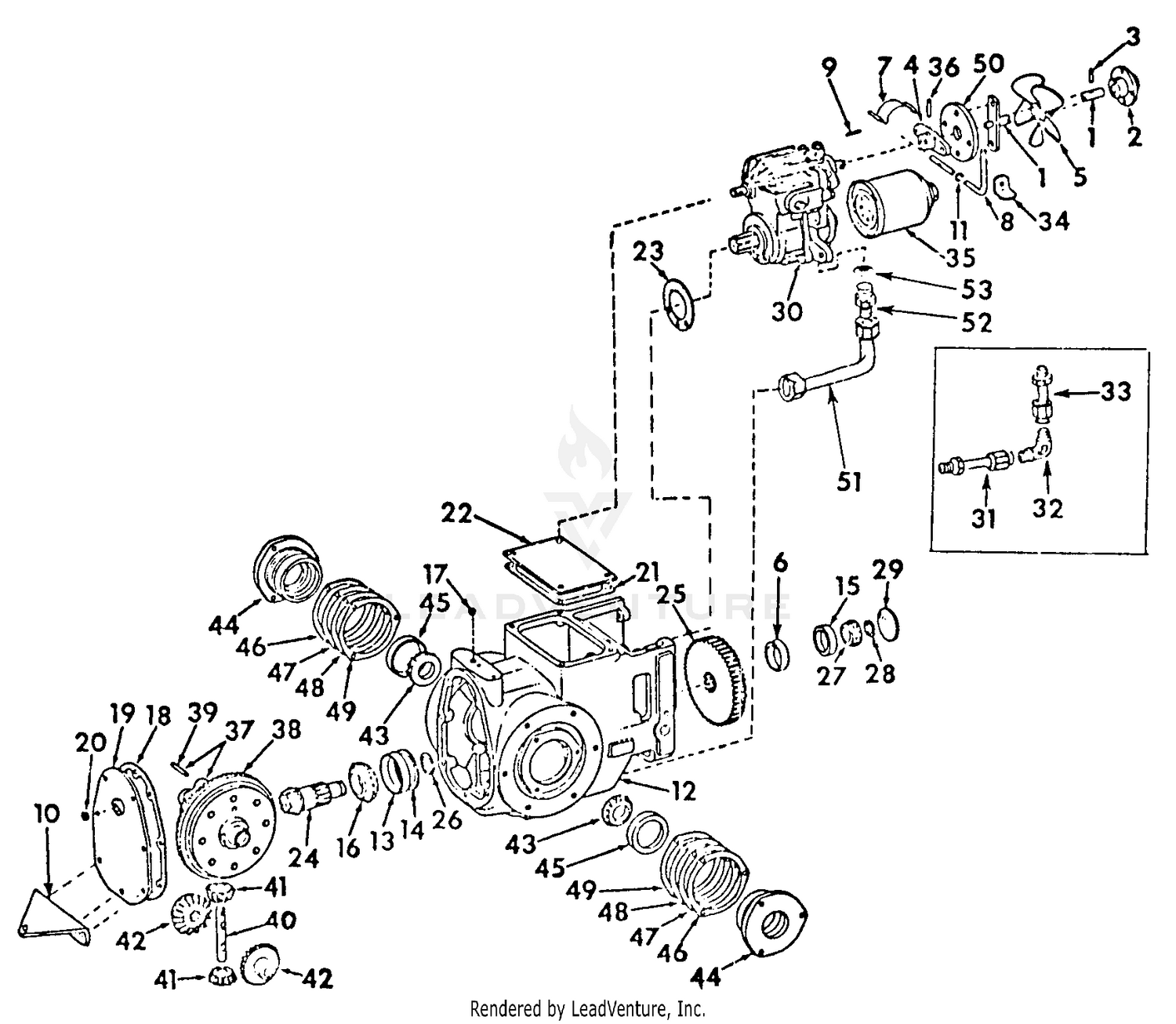 Transmission Case, Diff Hydro Drive & Rel Parts