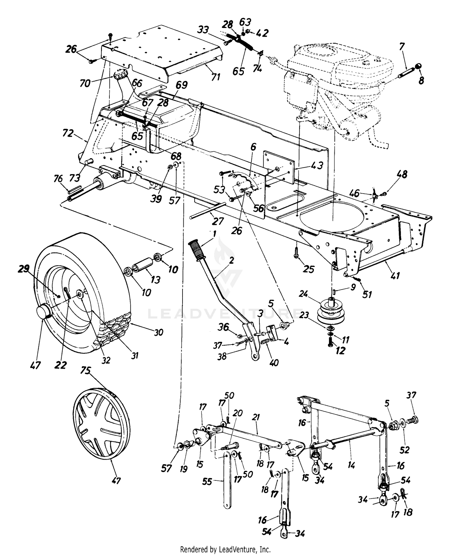 Wheel, Rear/Lift & Hanger Assembly/Fuel Tank/Hitch Plate