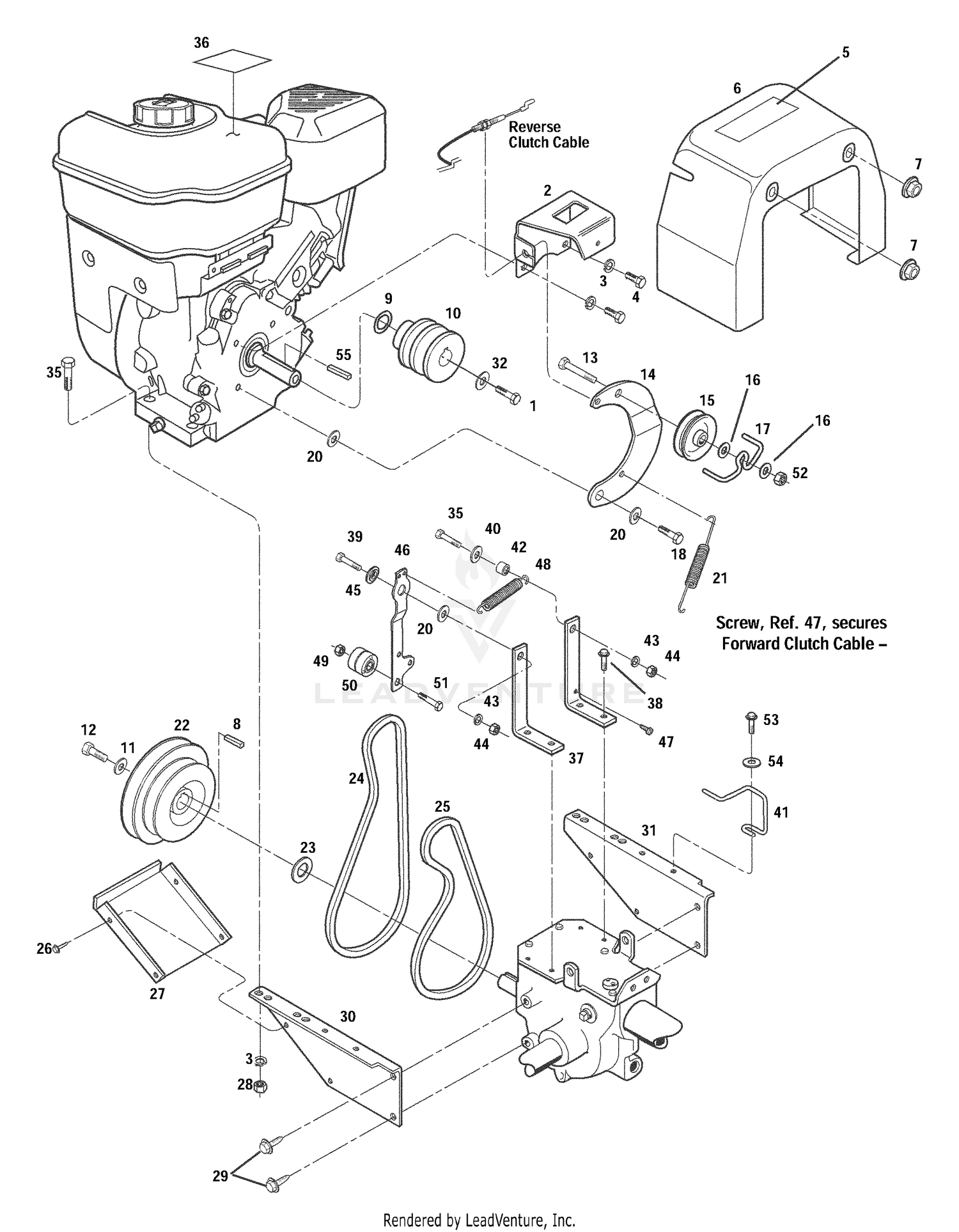 Engine, Support Brackets, Pulleys, Belts, Belt Cover