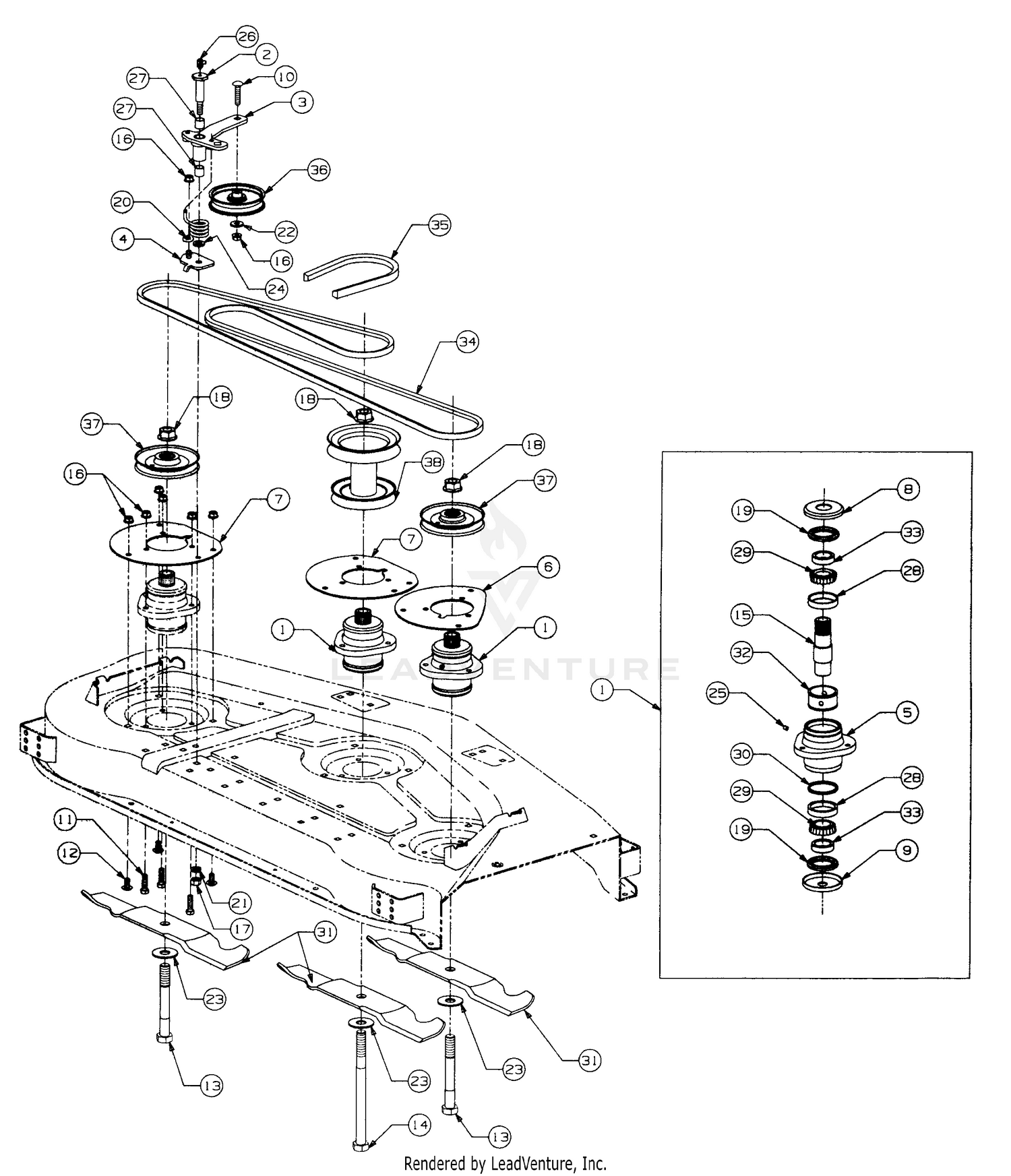 54" Floating Deck Spindle Assembly