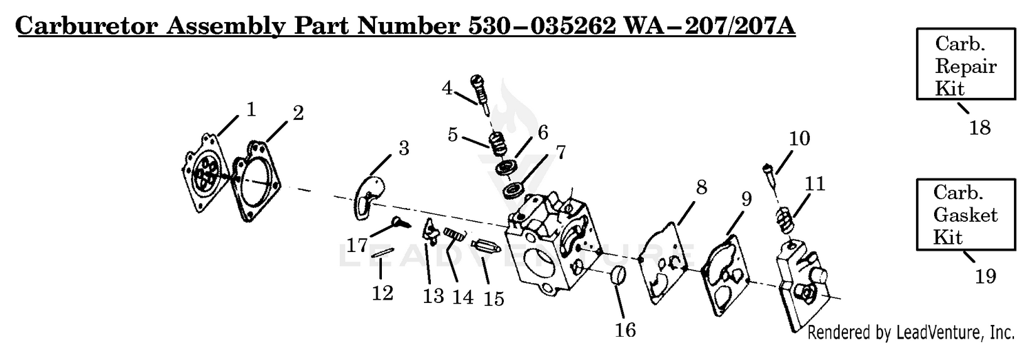 Carburetor Assembly (WA207/207A) P/N 530035262