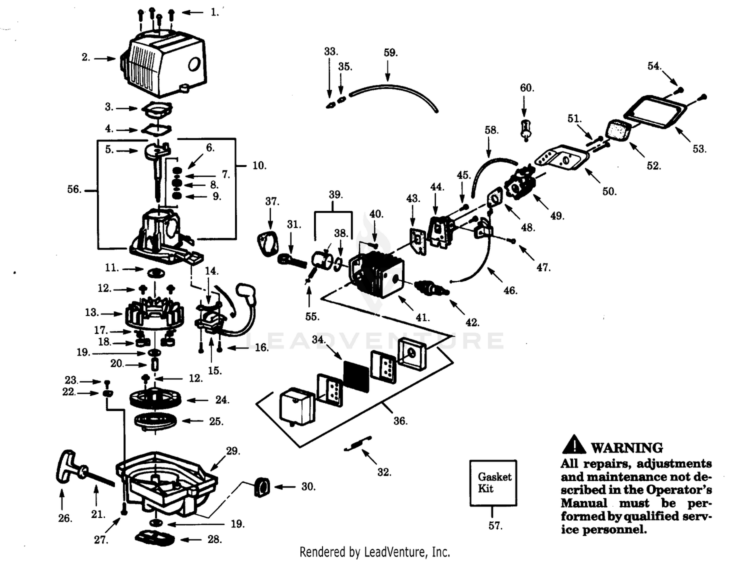 CARBURETOR, CRANKCASE, IGNITION, FLYWHEEL, & PISTON