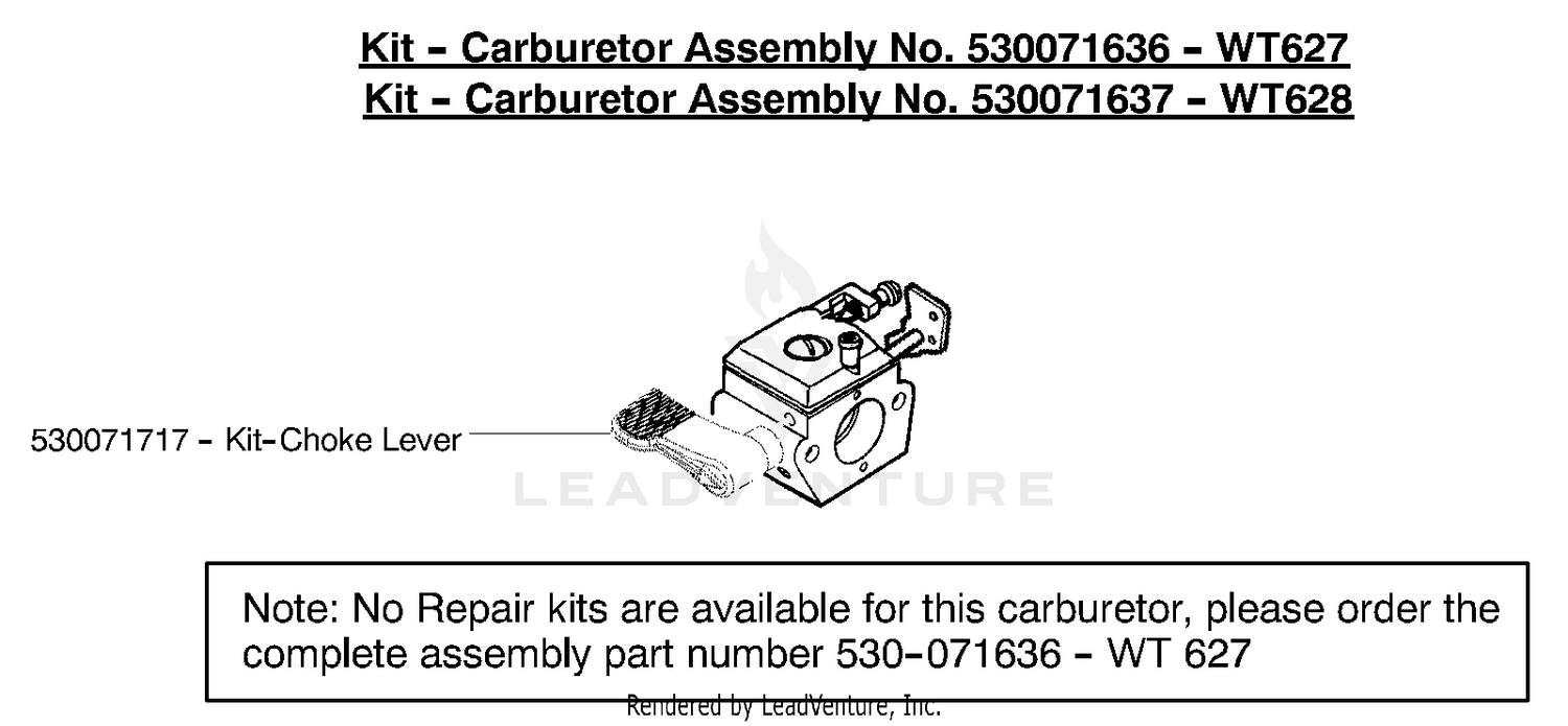 Carburetor Assembly (WT627) P/N 530071636