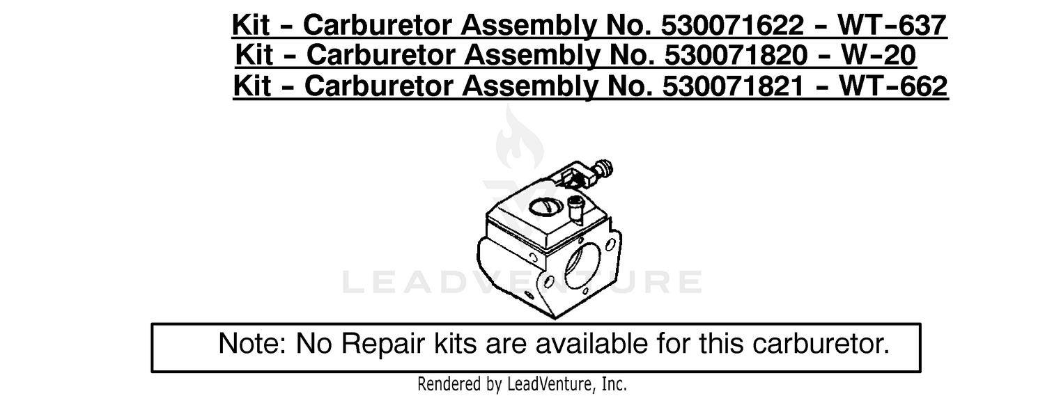 Kits - Carburetor Assembly 530071622/530071820/530071821