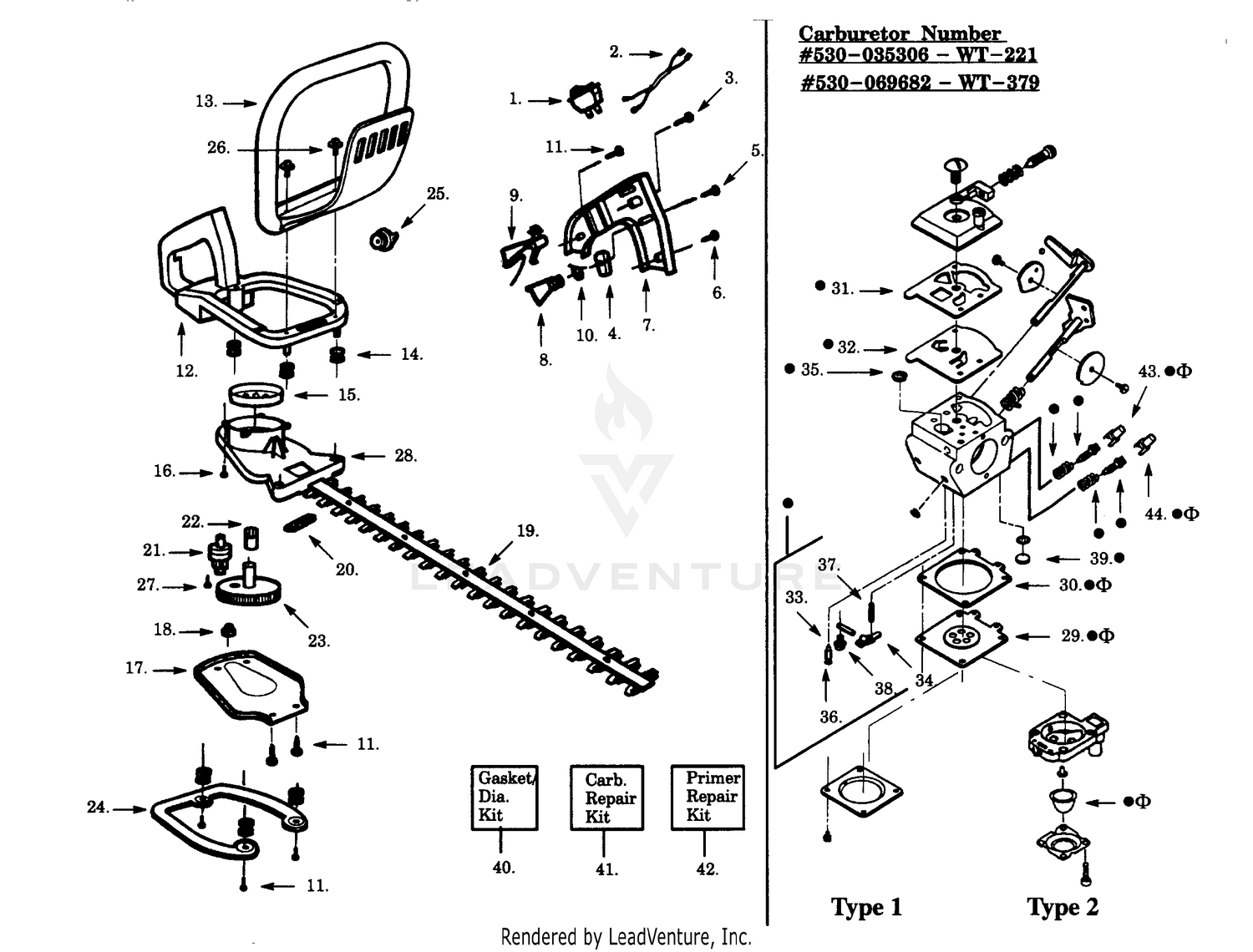HANDLE, BLADE, & CARBURETORS WT-221, WT-379