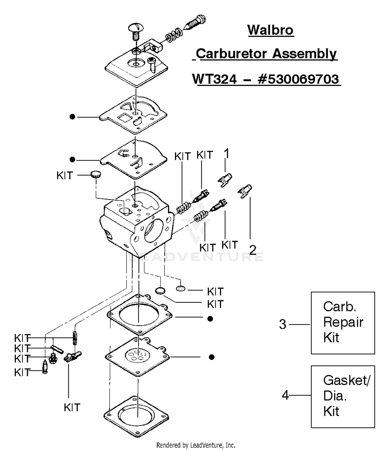 Carburetor Assembly (Walbro WT324) P/N 530069703