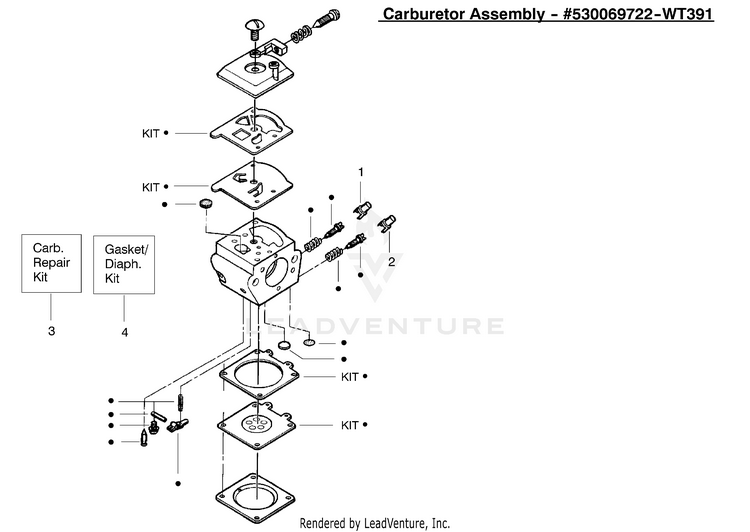 Carburateur Walbro WT-391, WT391, WT625, WT-625, HUSQVARNA 530069722