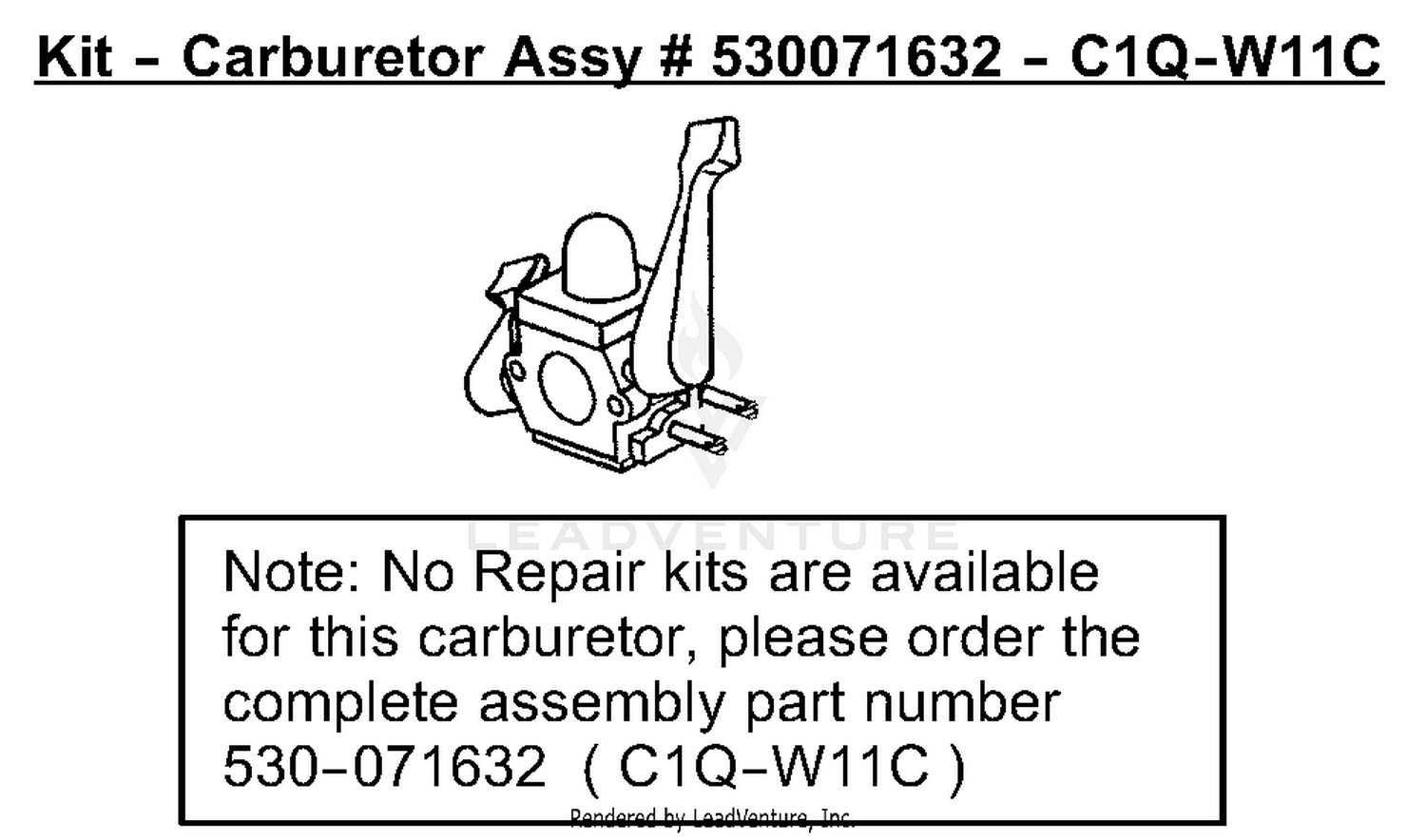 Carburetor Assembly (C1Q-W11C) P/N 530071632