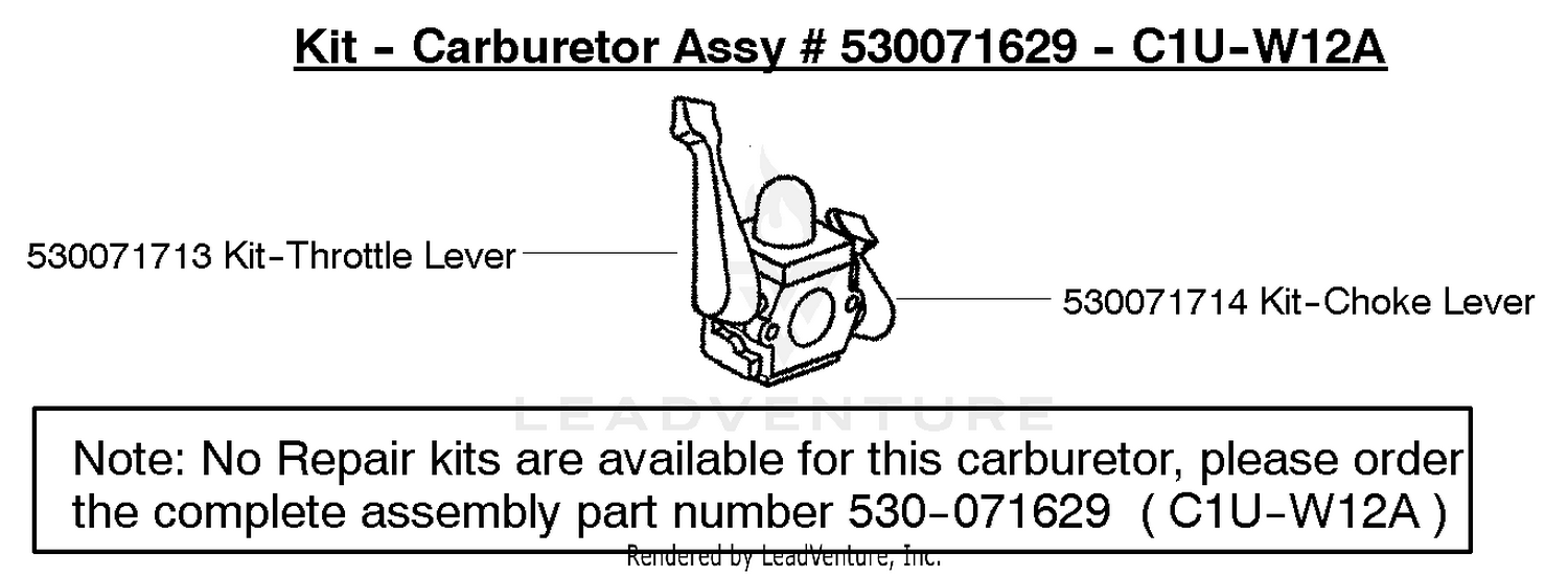 Carburetor Assembly (C1U-W12A) P/N 530071629
