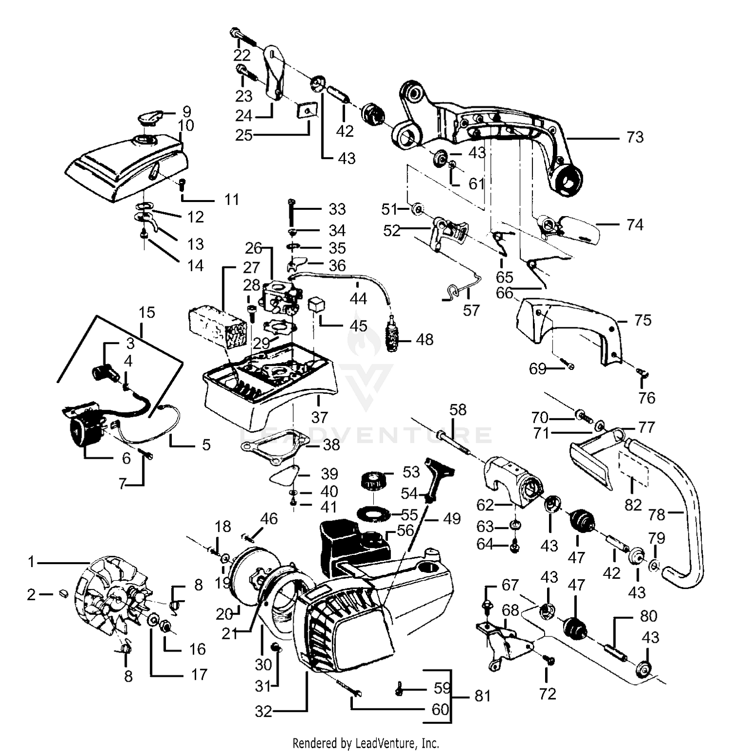 Handle, Flywheel & Fan Housing Assembly