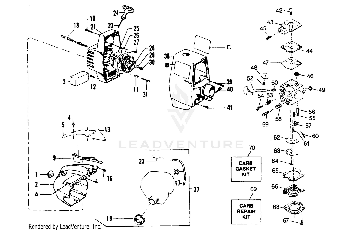 CARBURETOR, FUEL TANK, & STARTER