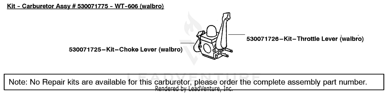 Carburetor Assembly (Walbro WT-606) P/N 530071775