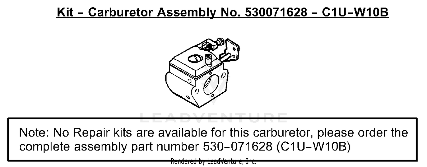 Carburetor Assembly (C1U-W10B) P/N 530071628
