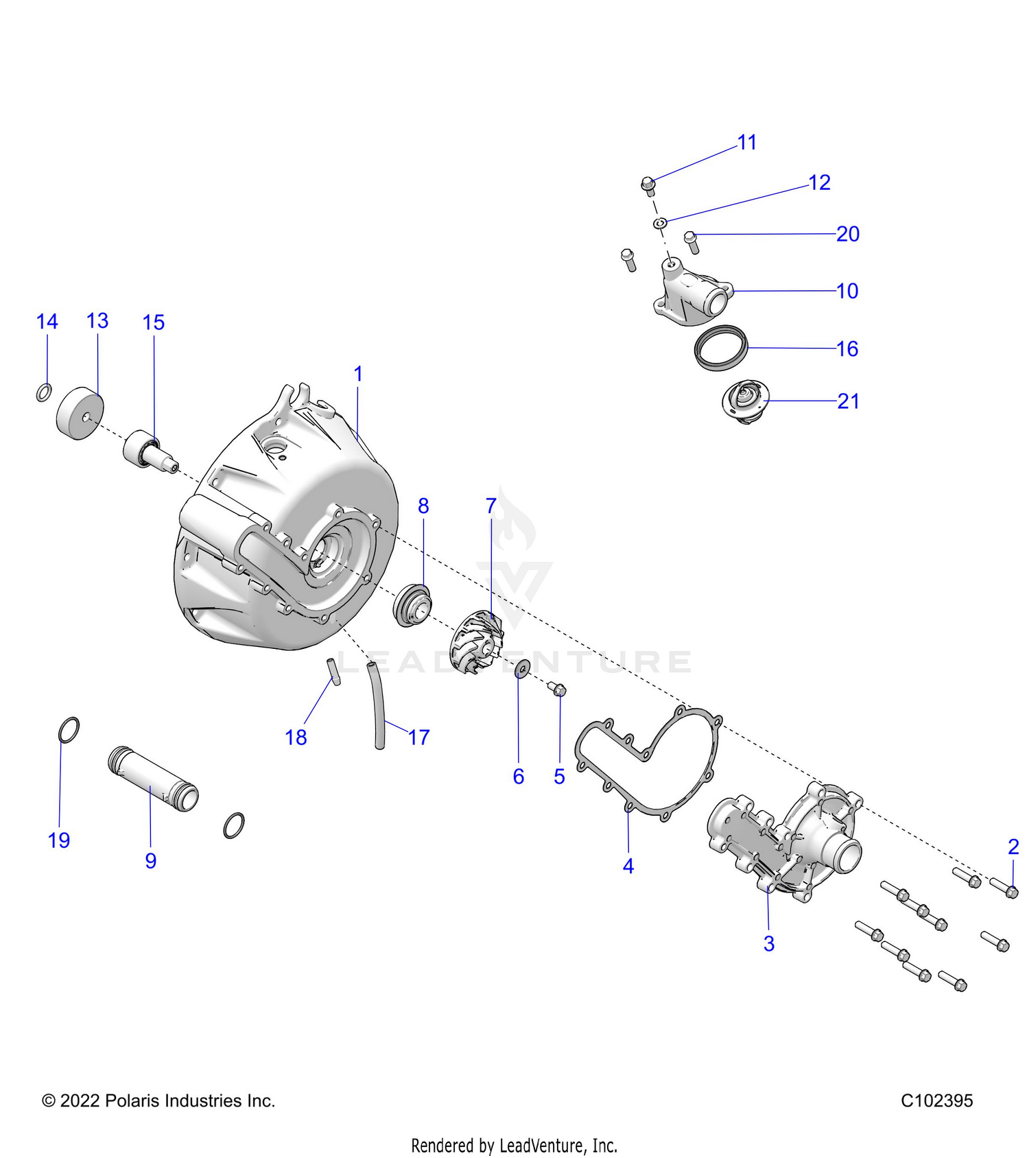 ENGINE, STATOR COVER, WATERPUMP and THERMOSTAT - A26SLE95FF/CF/EF (C102395)