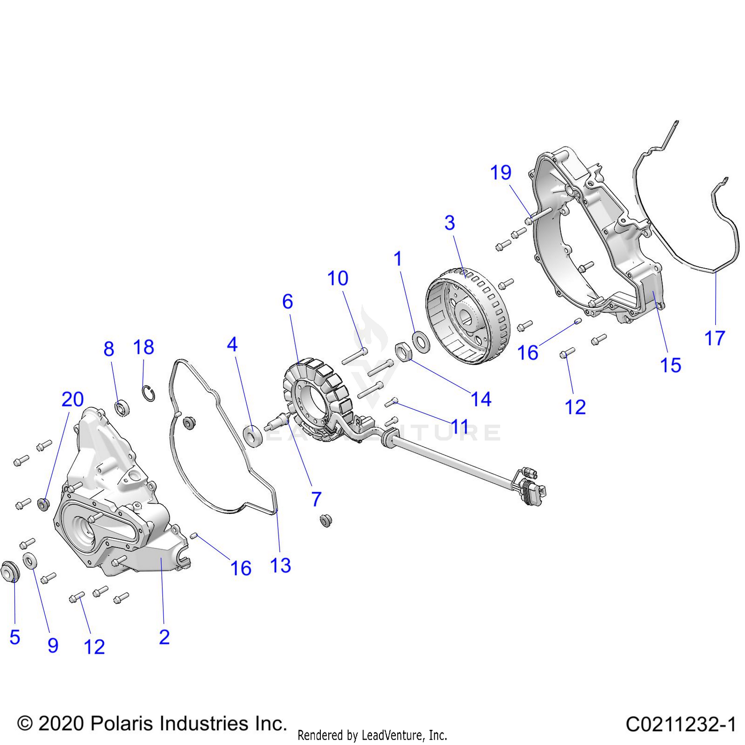 ENGINE, STATOR COVER and FLYWHEEL - A26SHE57CN (C0211232-1)