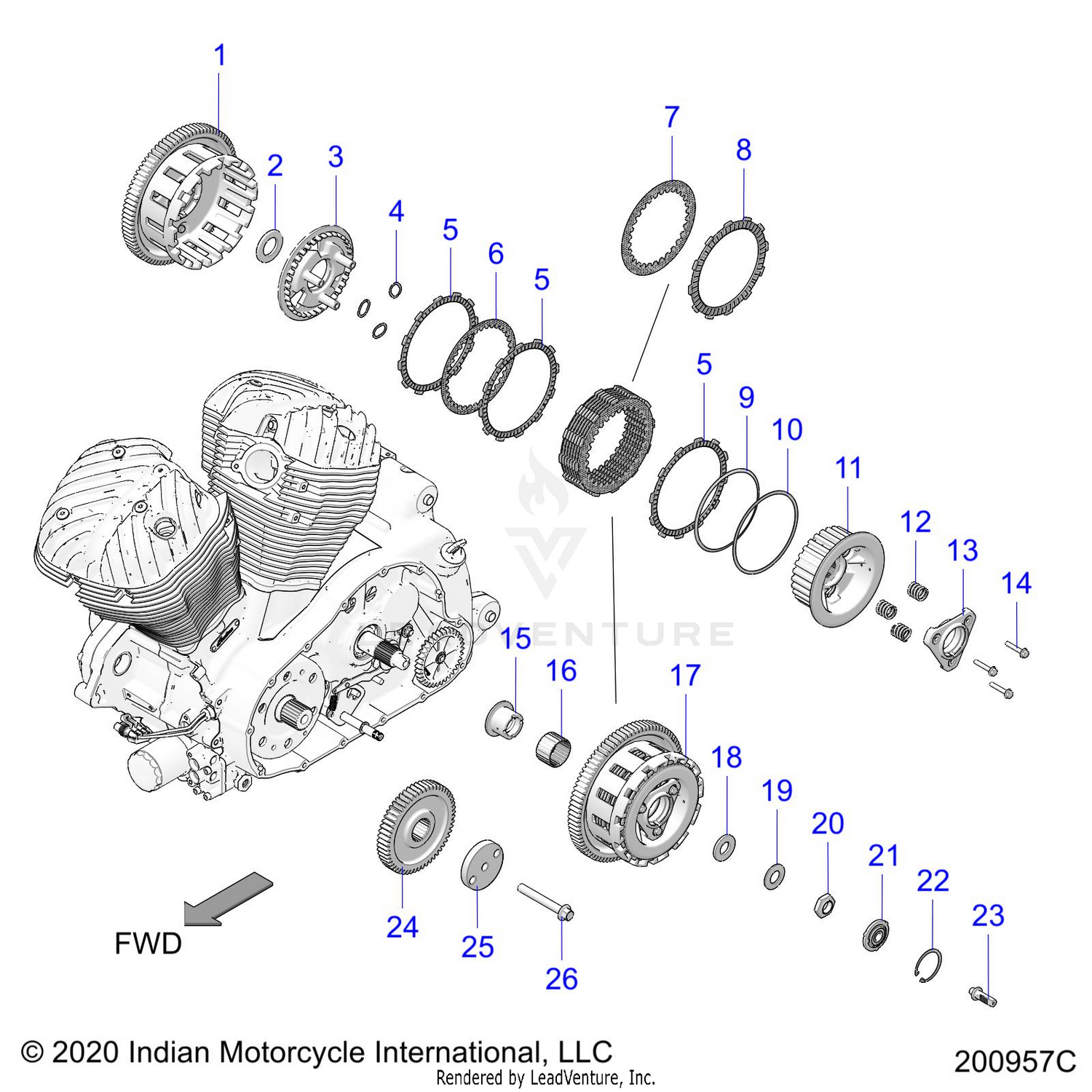 DRIVE TRAIN, CLUTCH AND PRIMARY DRIVE - N22DLABH/DLDBH ALL OPTIONS (200957C)