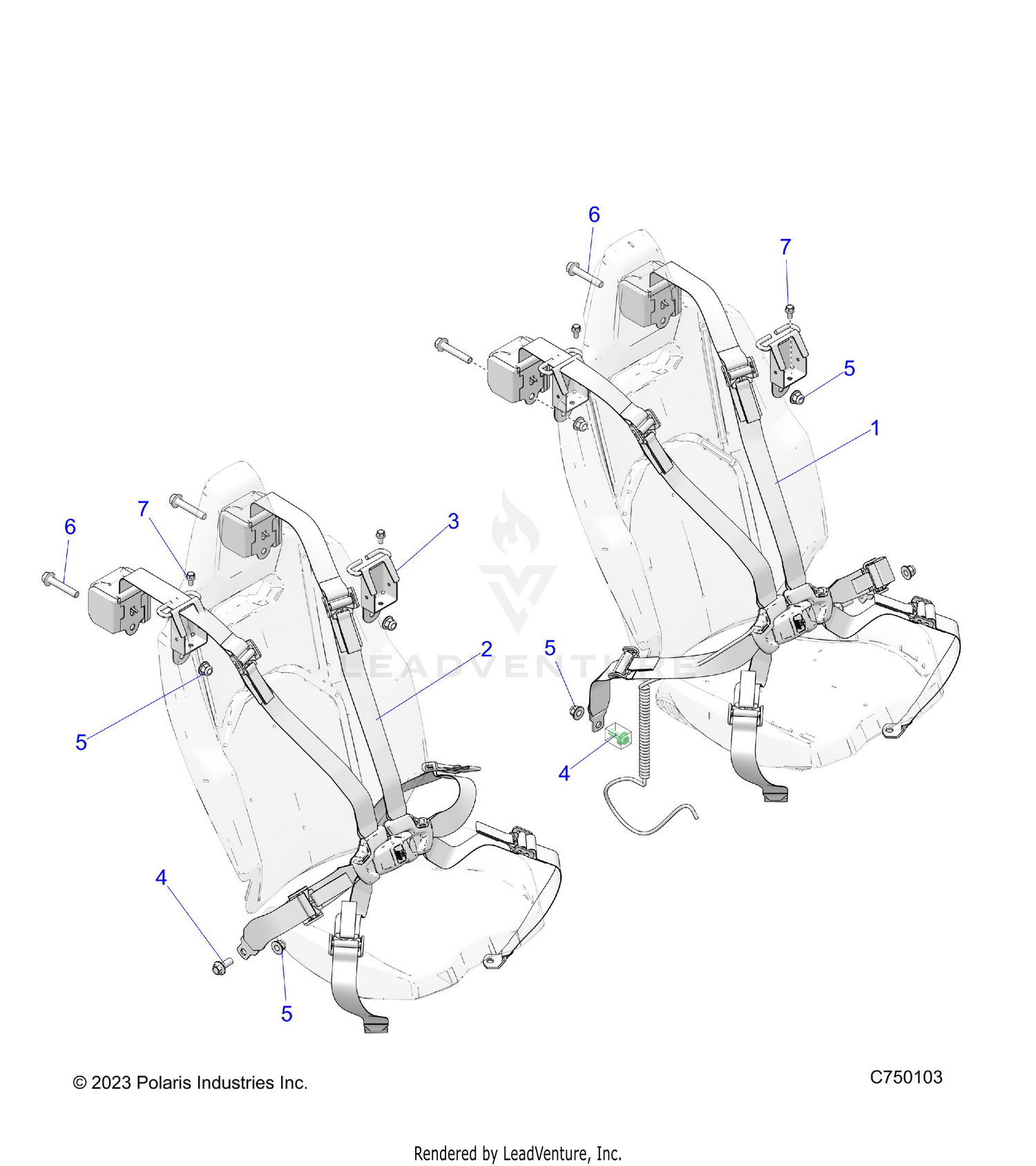 BODY, SEAT BELT MOUNTING, FRONT, 6 POINT - Z26R4P2KBL (C750103)