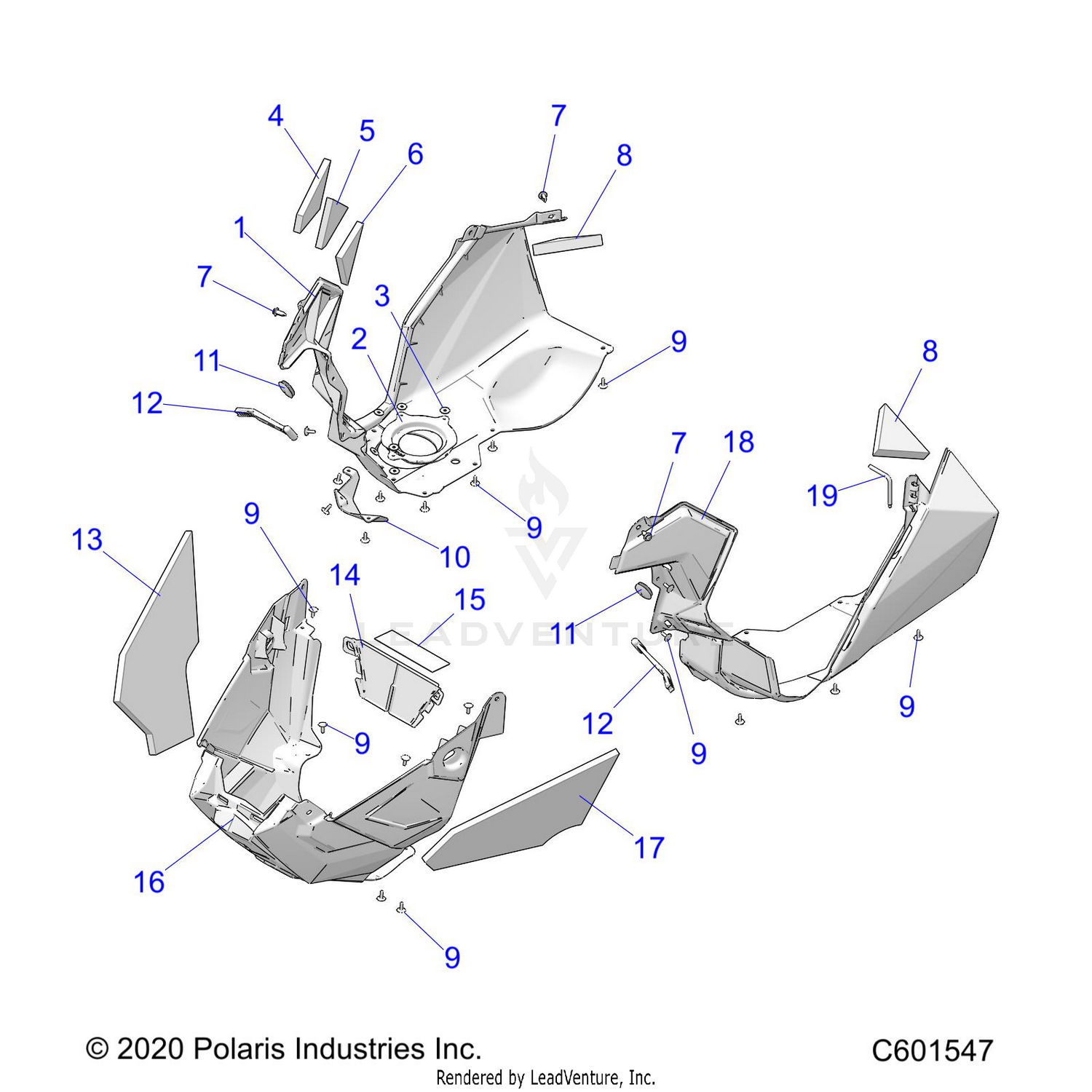 BODY, FENDERS AND NOSEPAN ASM. - S22EDE8RS/EFE8RS ALL OPTIONS (C601547)