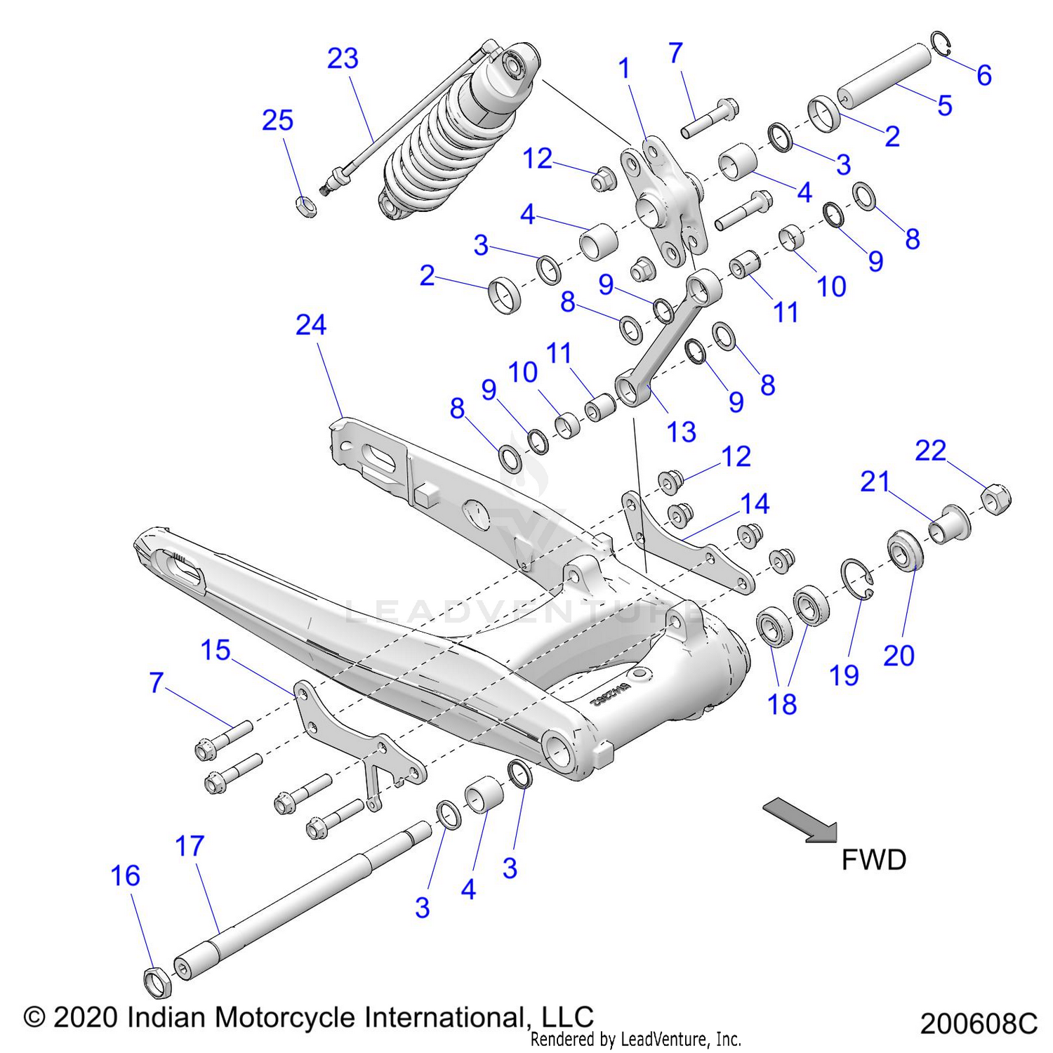 SUSPENSION, REAR ASM., SWING ARM and SHOCK - N22TCBAA ALL OPTIONS (200608C)