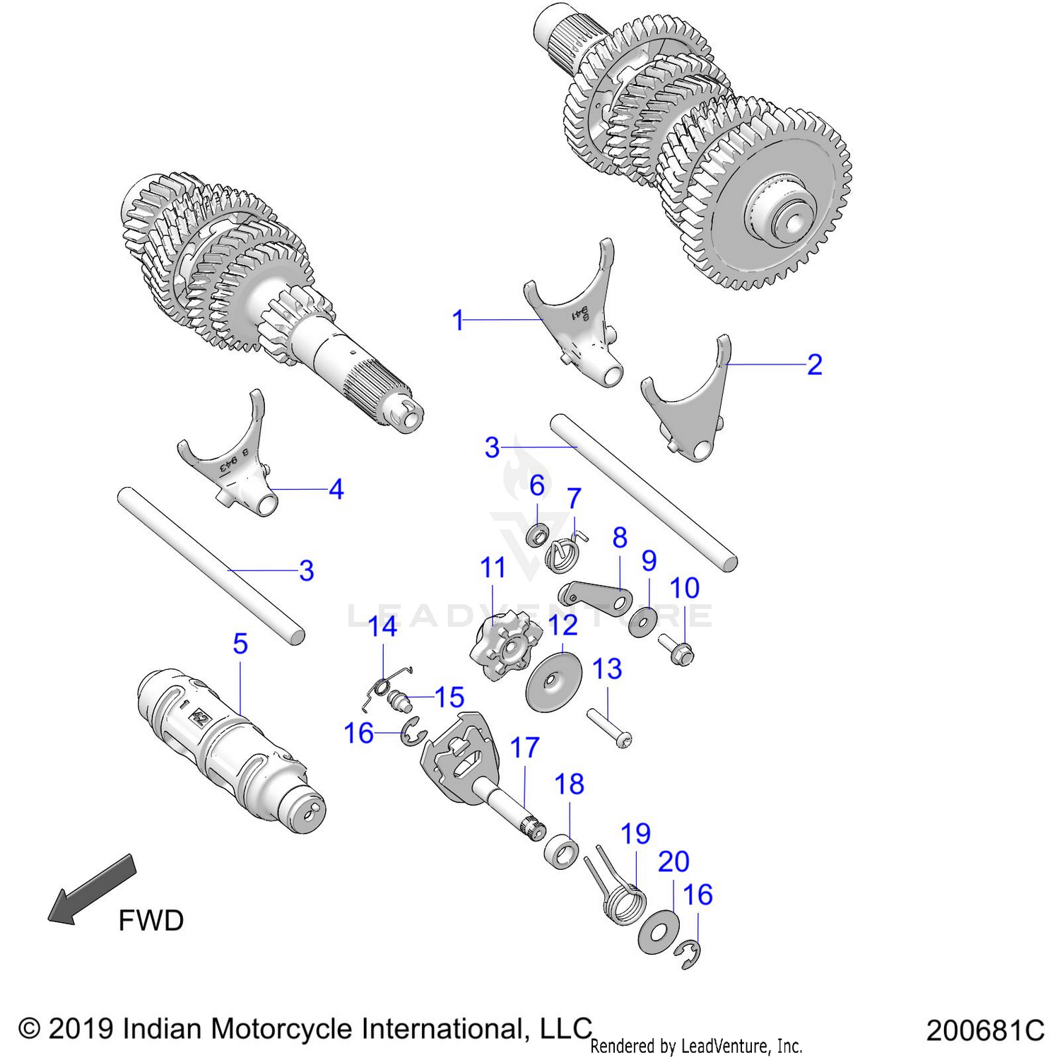DRIVE TRAIN, SHIFT FORKS and DRUM - N22LCARR ALL OPTIONS (200681C)