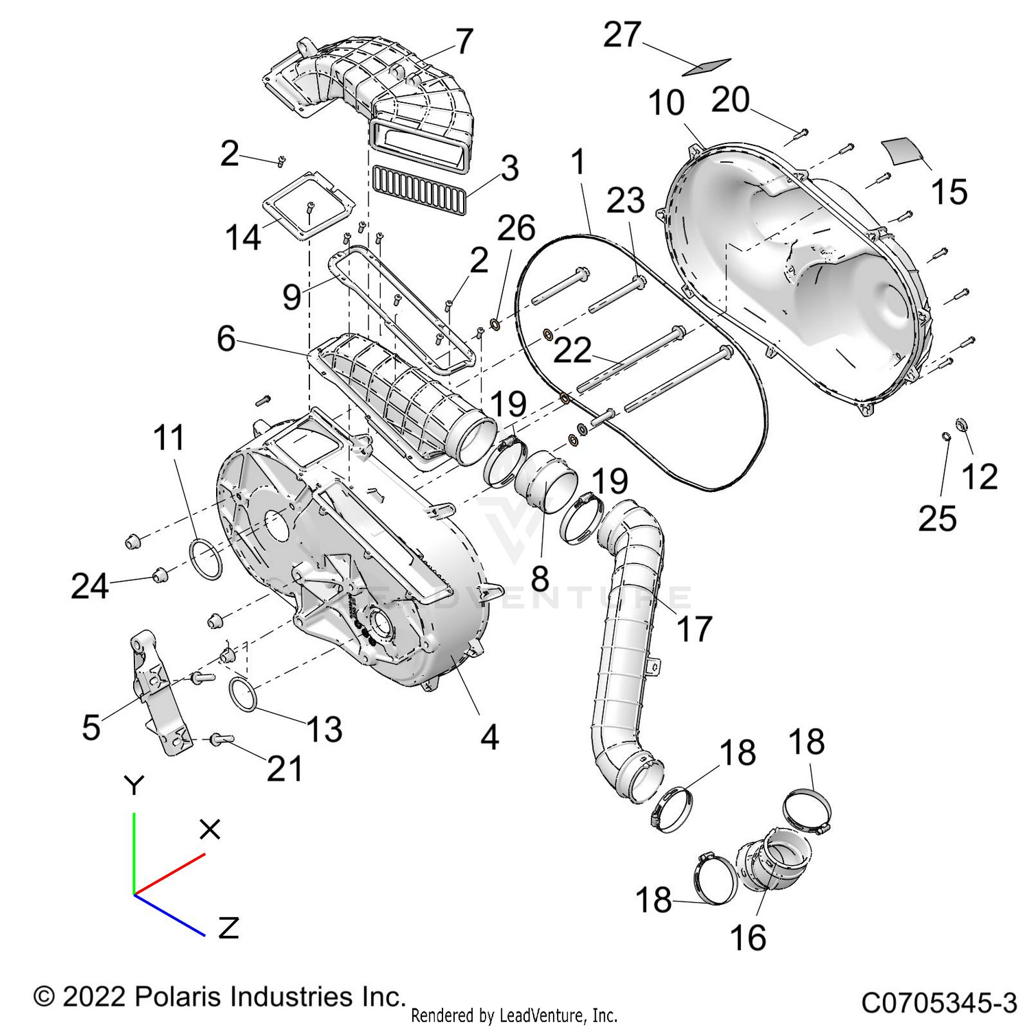 DRIVE TRAIN, CLUTCH COVER AND DUCTING - R26RRE99DH (C0705345-3)