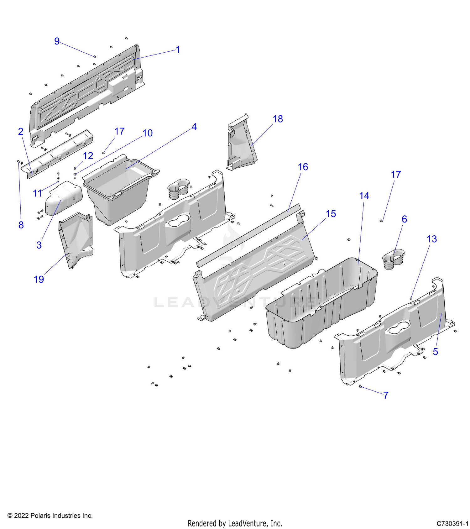 BODY, FLOOR CLOSEOFFS AND BIN - D26M4A57B4/G57B4/U57B4/W57B4 (C730391)