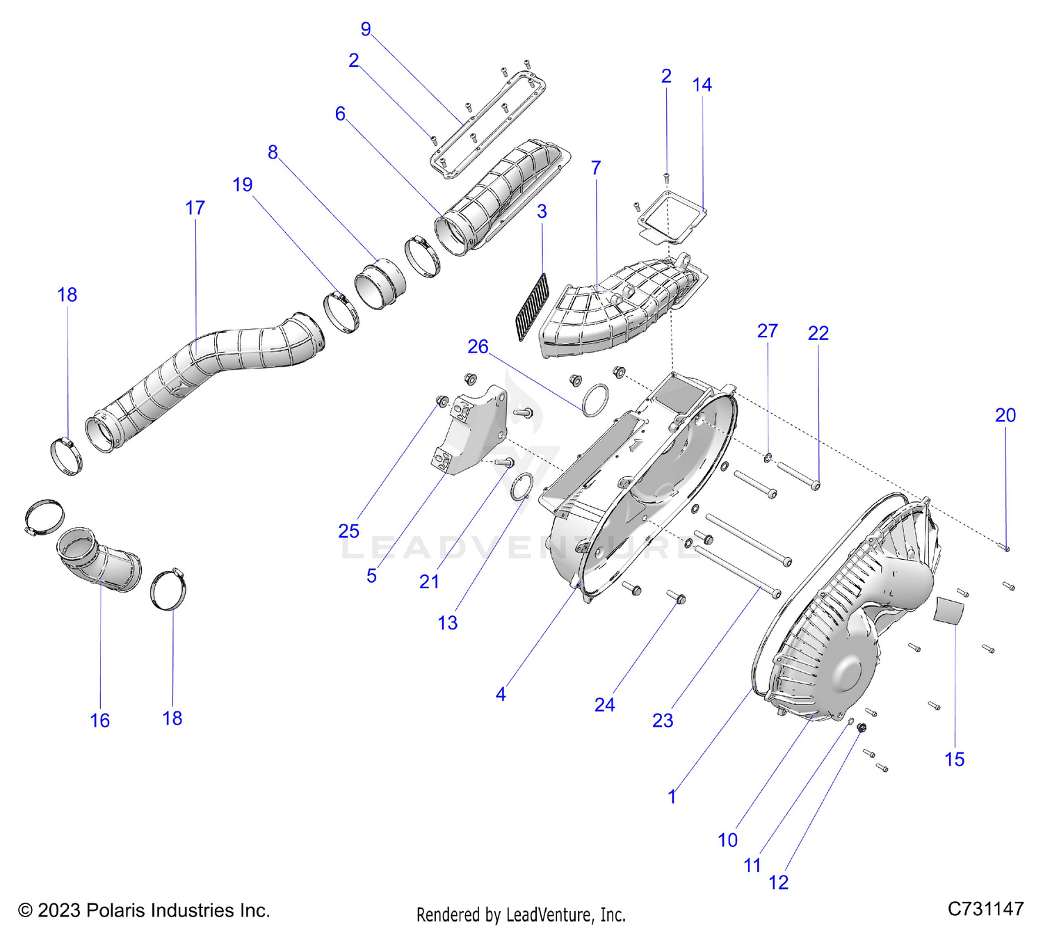 DRIVE TRAIN, CLUTCH COVER AND DUCTING - R26RRU99FP (C731147)