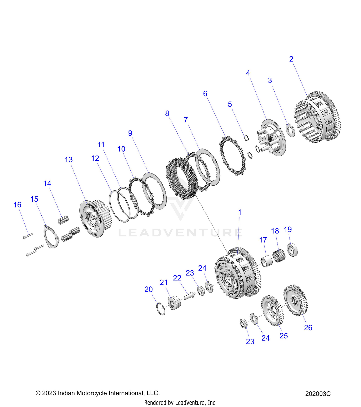 DRIVE TRAIN, CLUTCH AND PRIMARY DRIVE GEAR - N26SBD77/SBF77 (202003C)