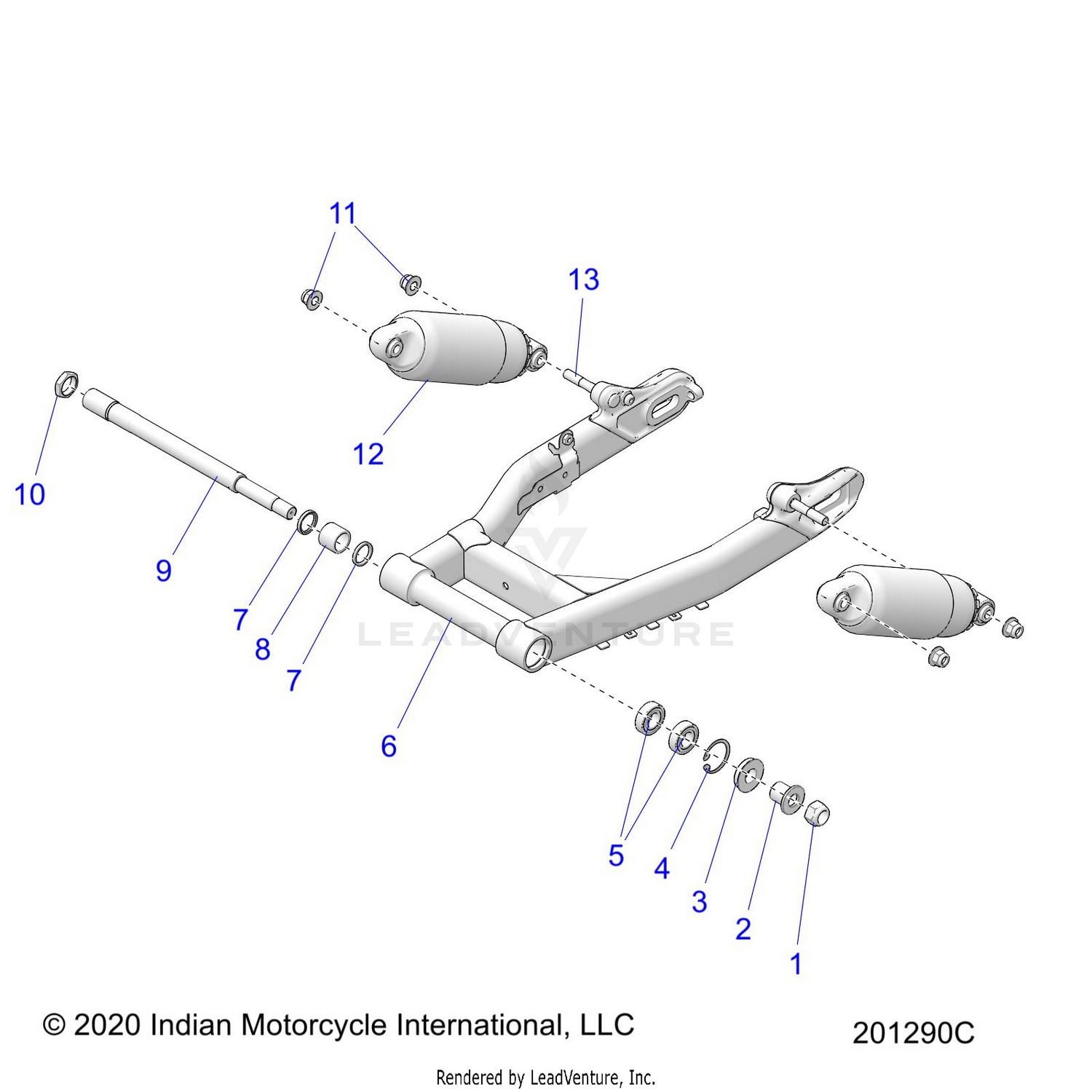 SUSPENSION, REAR ASM., SWING ARM AND SHOCKS - N22DLBAG/DLCAG ALL OPTIONS (200208)