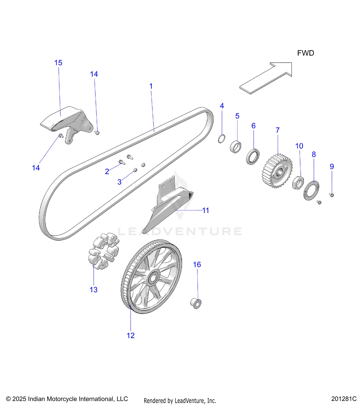 DRIVE TRAIN, DRIVE SPROCKET, BELT and GUARD - N22DBBAG/DBCAG ALL OPTIONS (201281C)