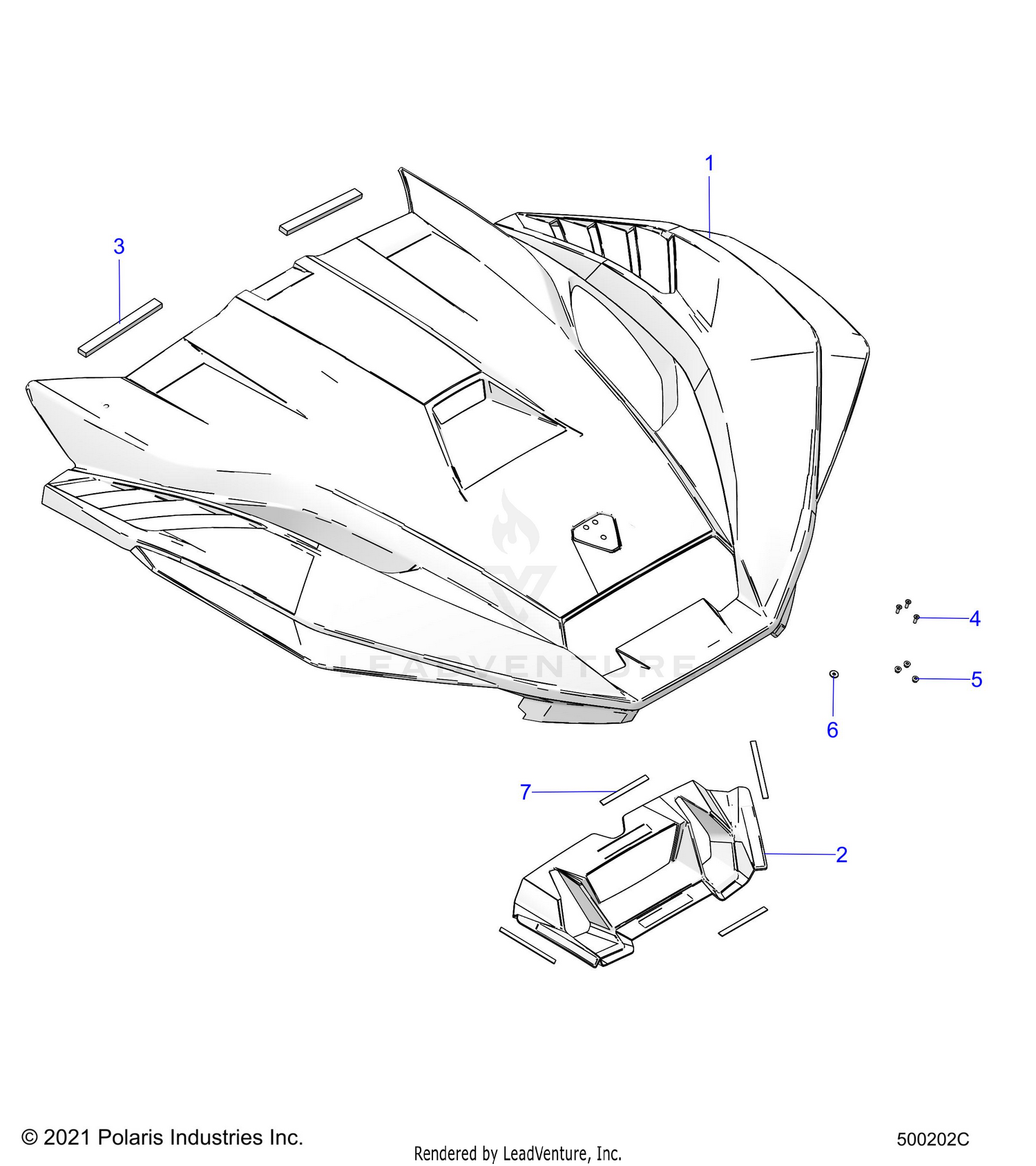 BODY, HOOD, VENTED (SL/SLR/R OPTION) - T23AAFGB/HB/PGD/HD/RGB/HB ALL OPTIONS (500202C)