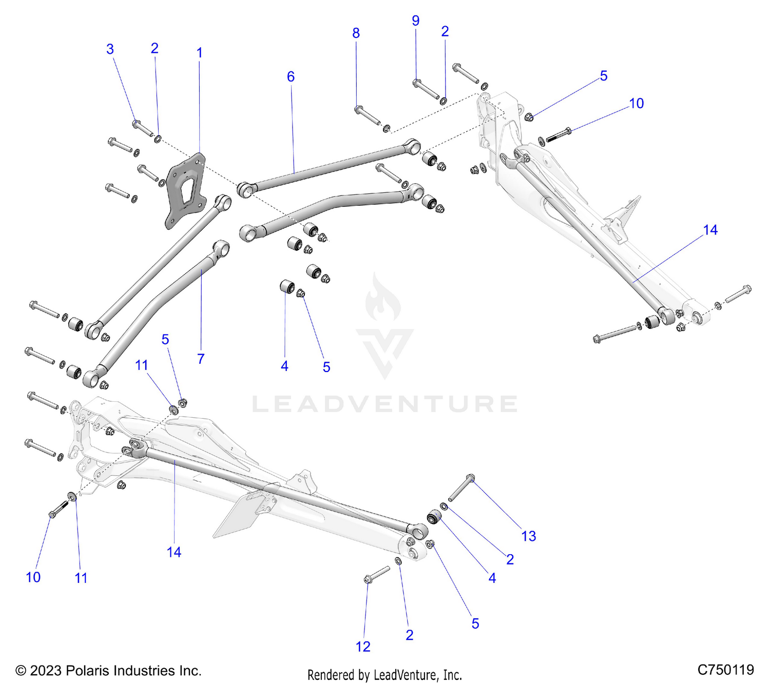 SUSPENSION, REAR TRAILING ARMS MOUNTING - Z26RPK2KAR/BR/AV/BV/AC/BC/AJ/BJ (C750119)