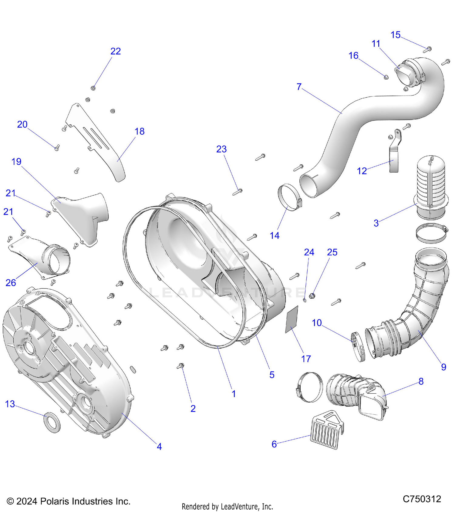 DRIVE TRAIN, CLUTCH COVER AND DUCTING - Z26ASE99P5 (C750312)