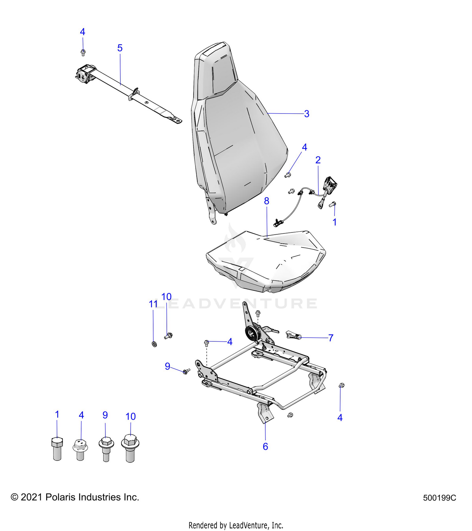 BODY, SEAT (DRIVER) AND SEAT BELT MOUNTING - T23AAFGB/HB/PGD/HD/RGB/HB ALL OPTIONS (500199C)