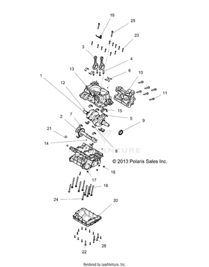 Engine, Crankcase And Crankshaft - R16rge99a7/ae/av (49rgrcrankcase14rzr1000) Schematic