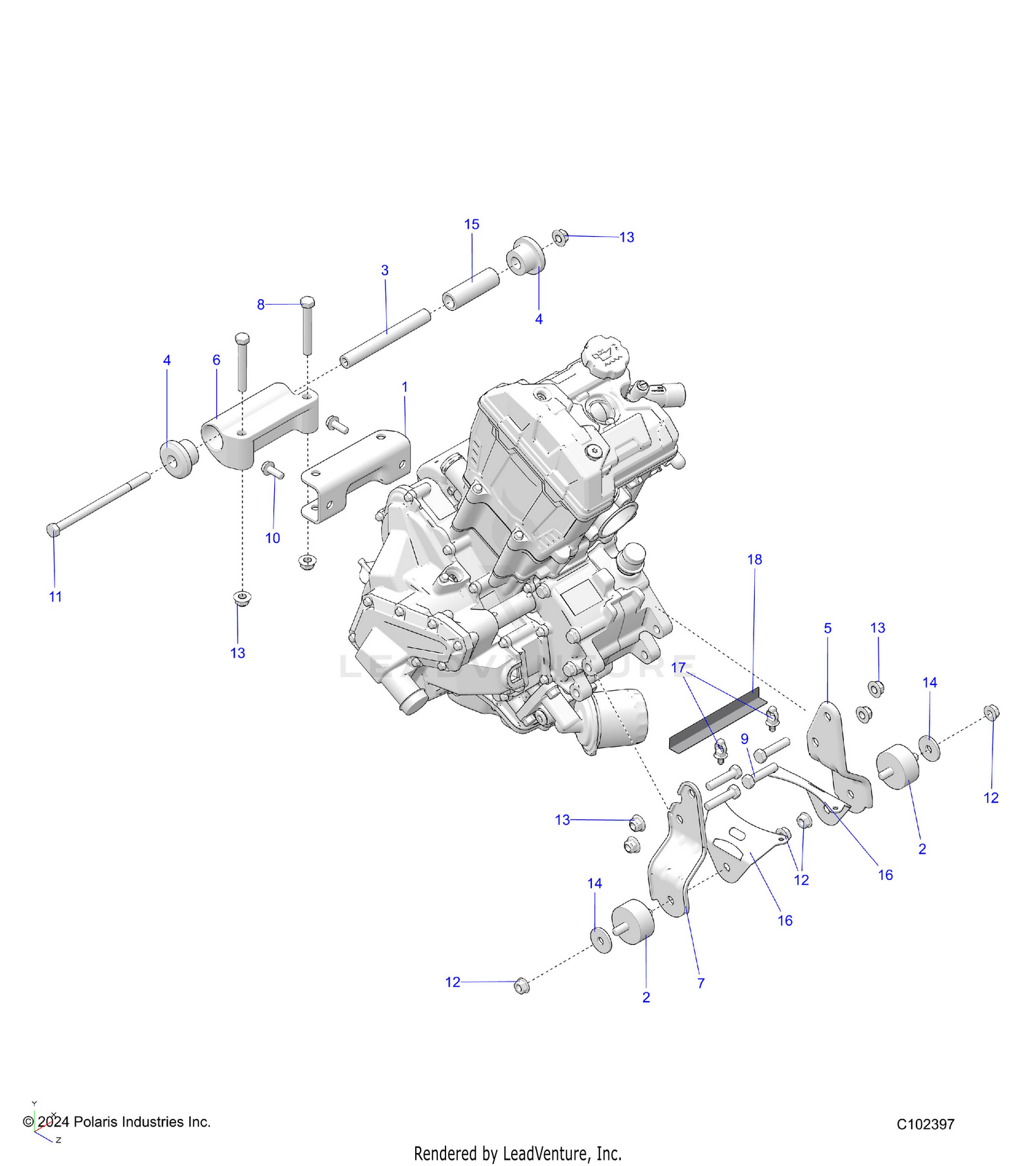 ENGINE, MOUNTING & LONG BLOCK - A26SEE57CL/EL (C102397)