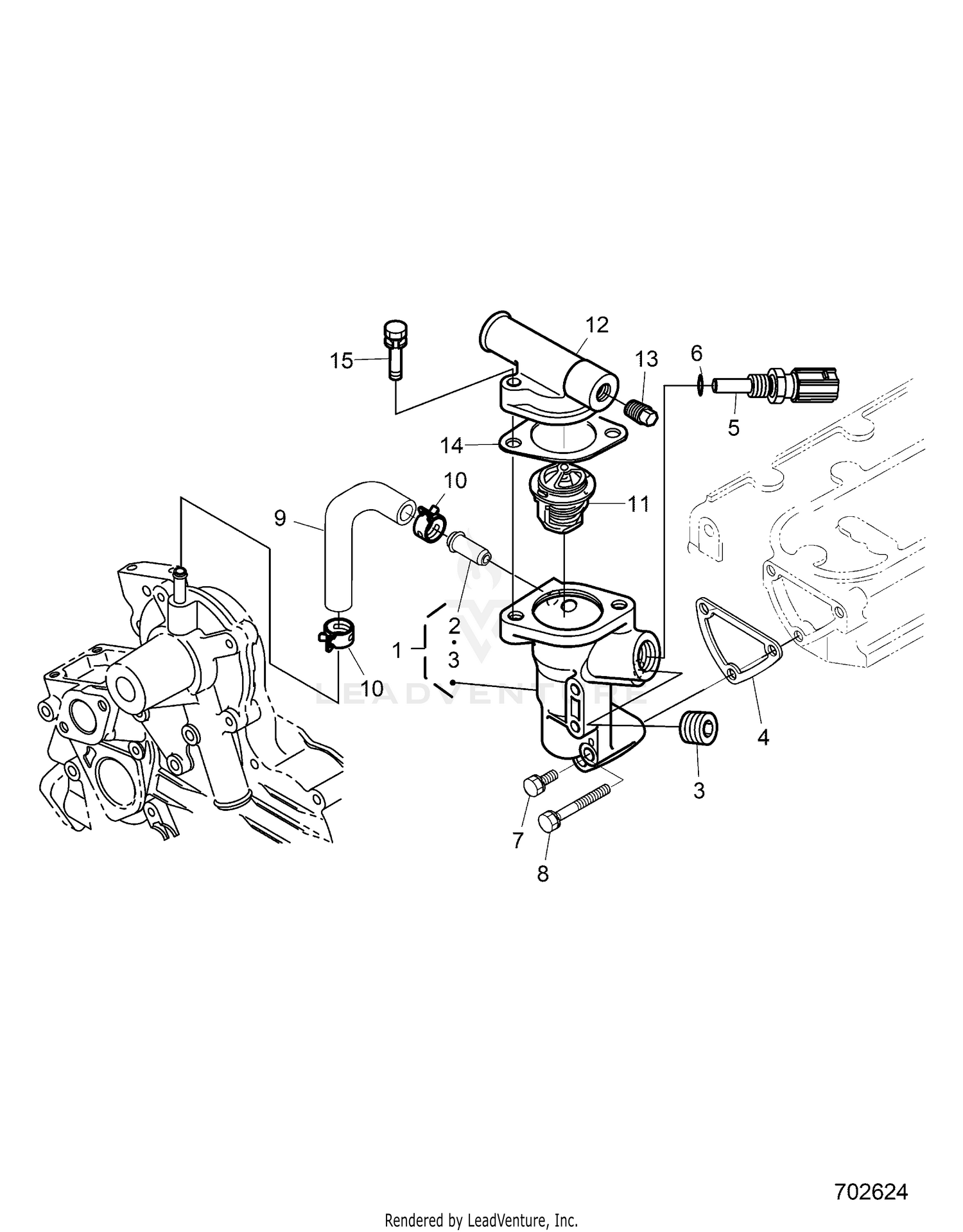 ENGINE, WATER FLANGE AND THERMOSTAT - R24RRED4FA/DA/SD4CA/CK (702624)