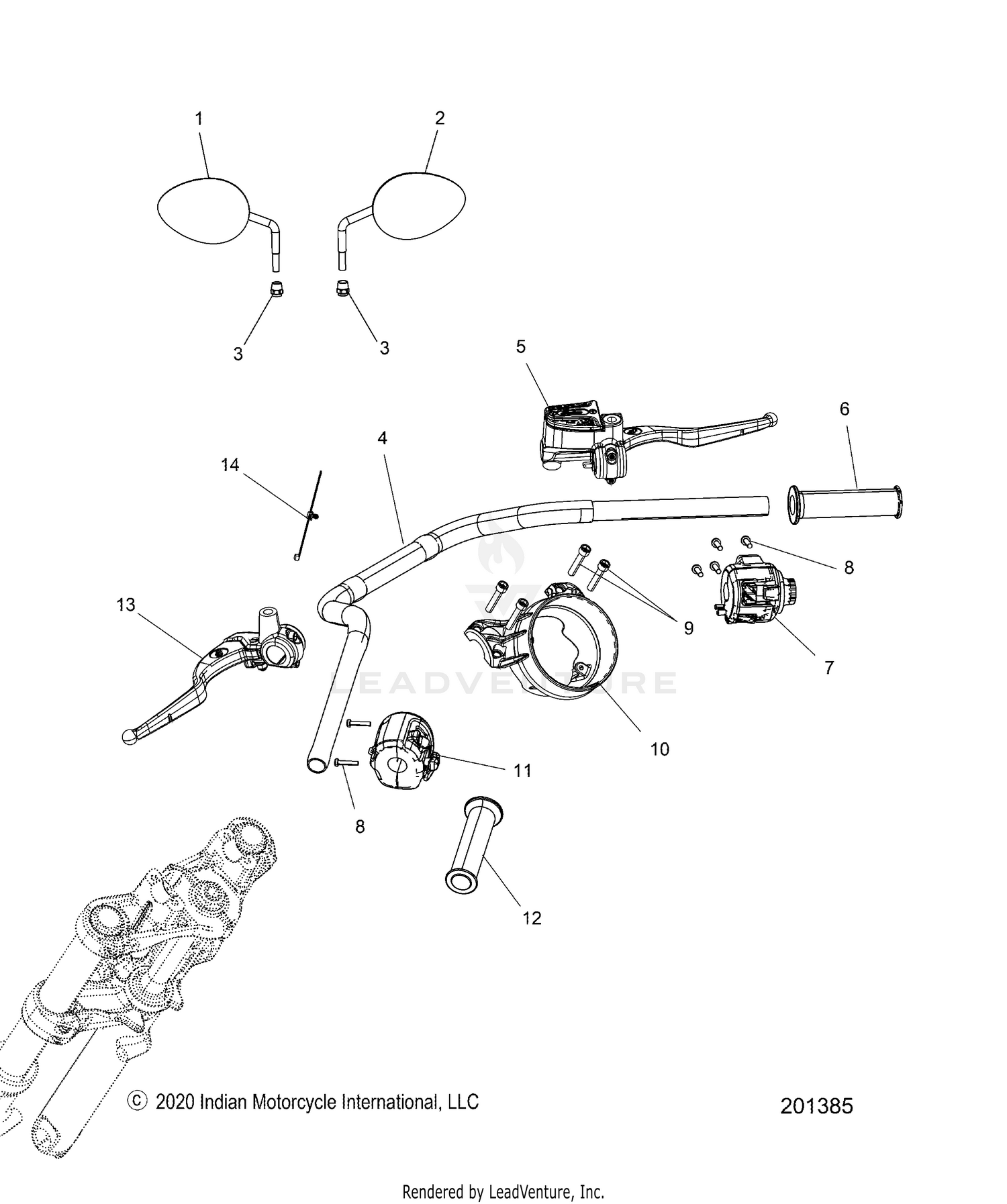 STEERING, HANDLEBAR ASSEMBLY - N22MSA11/MSB11 ALL OPTIONS (201385)