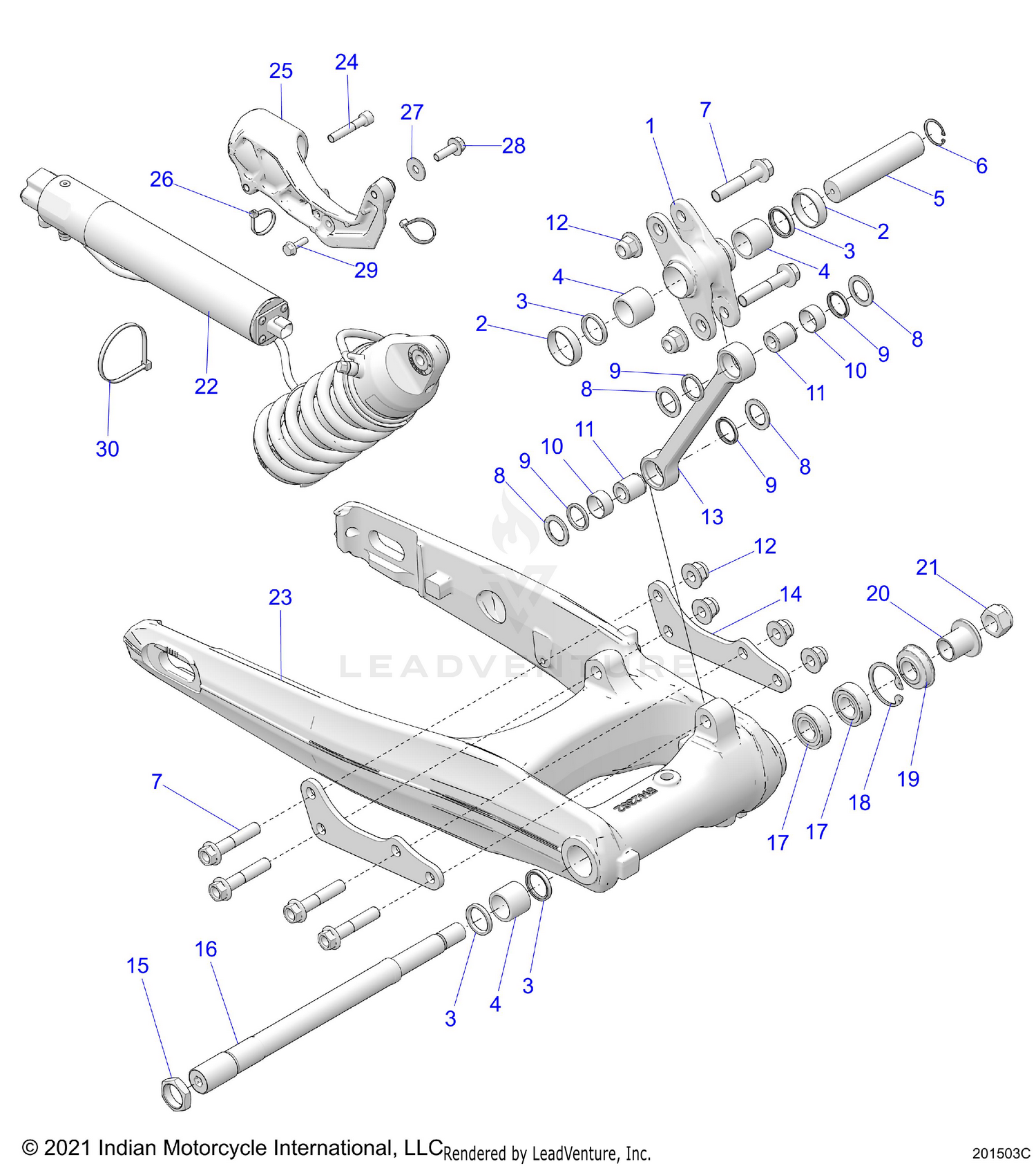 SUSPENSION, REAR ASM., SWING ARM and SHOCK (E-PRELOAD) - N26LGVSS/LGXSS ALL OPTIONS (201503C)