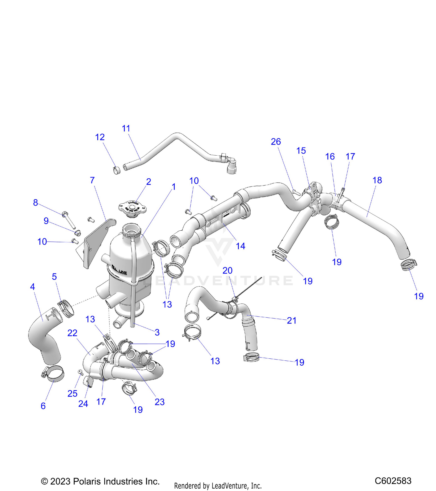 ENGINE, COOLANT BOTTLE AND HOSES - S26TLF9FSL (C602583)
