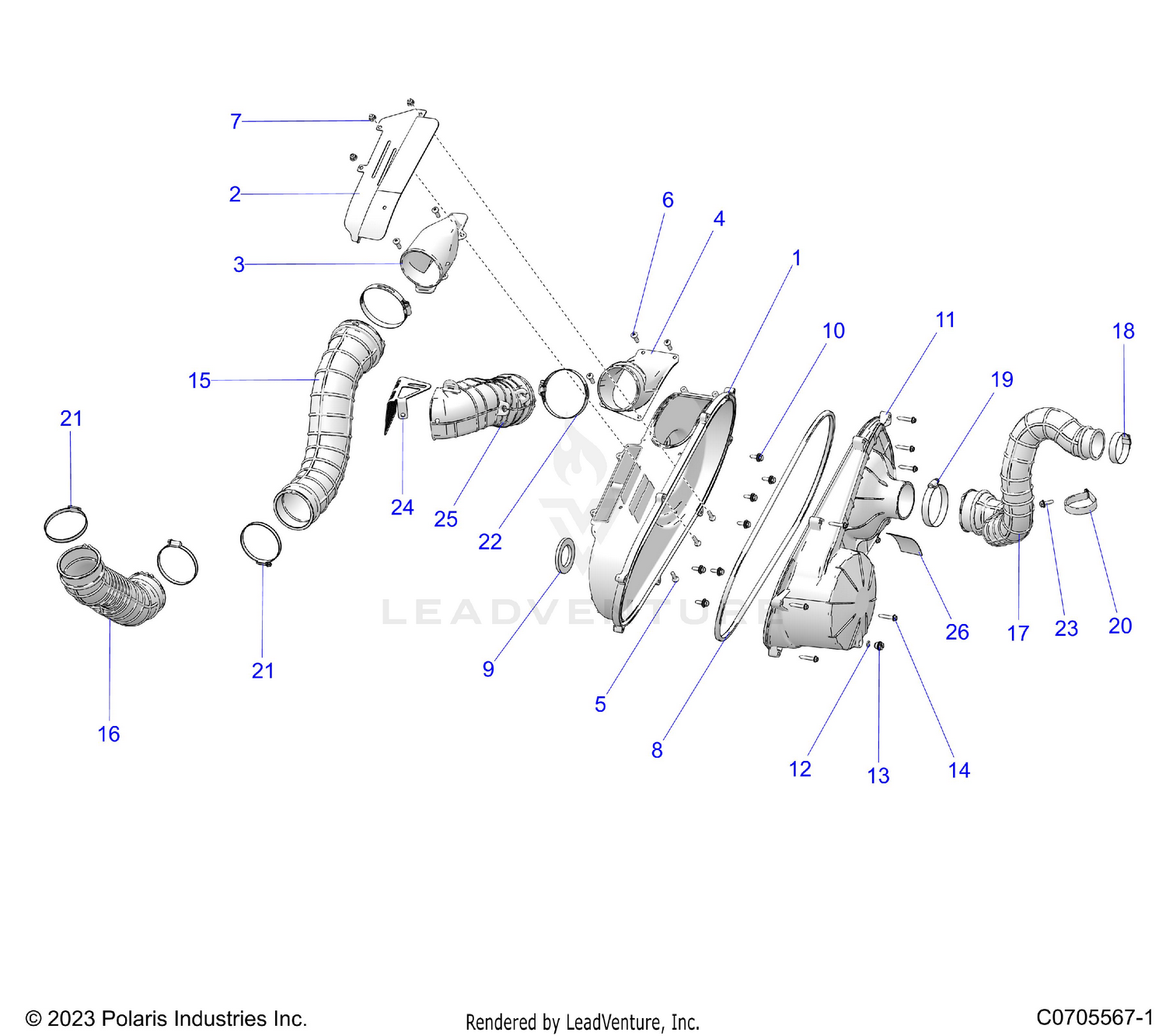 DRIVE TRAIN, CLUTCH COVER AND DUCTING
