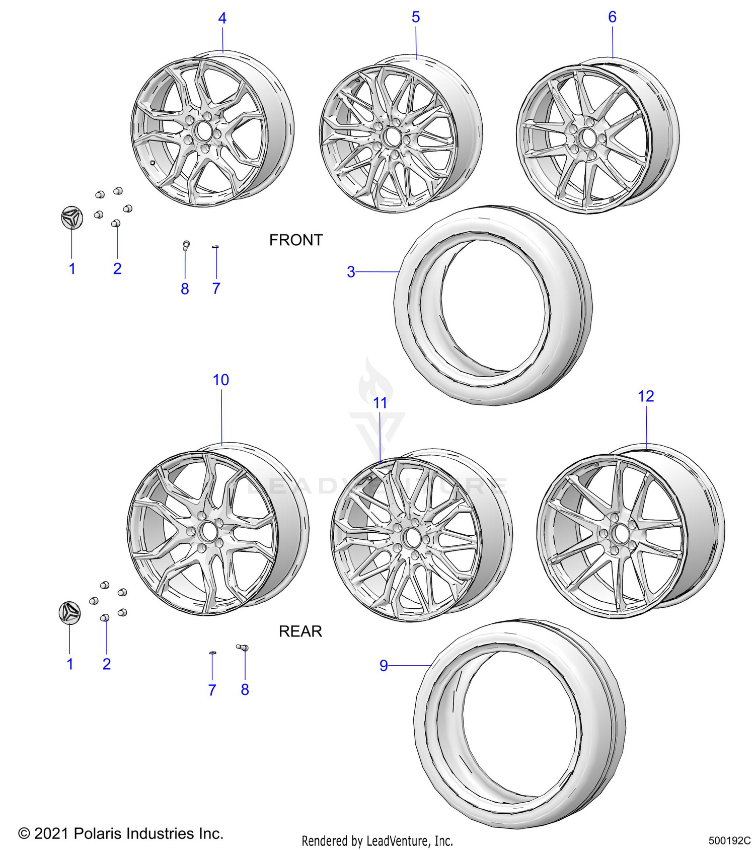 WHEELS, FRONT AND REAR (SL/SLR MODELS) - T23AAFGB/HB/PGD/HD/RGB/HB ALL OPTIONS (500192C)